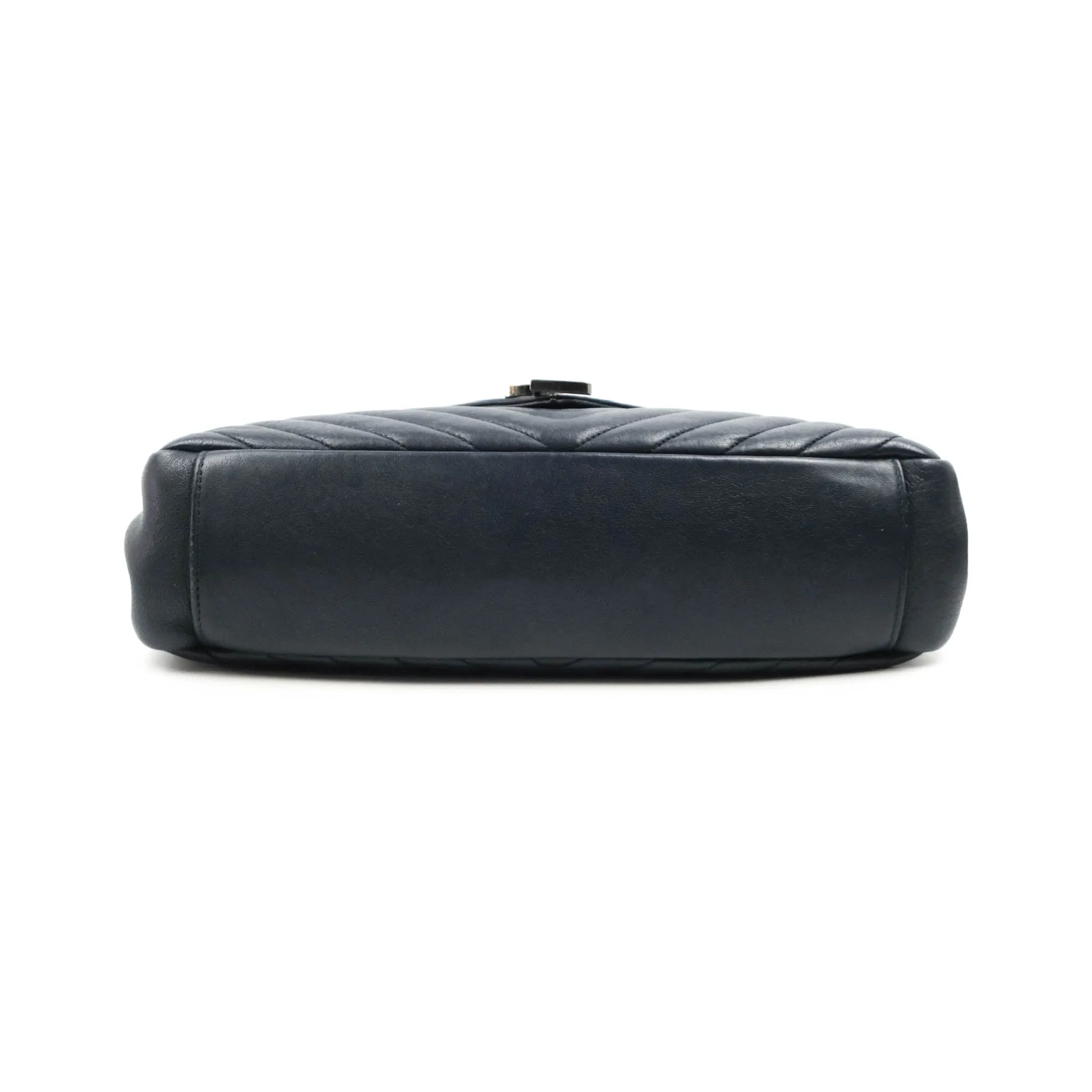 Saint Laurent Chevron Large College Navy Chain Bag Ruthenium Hardware