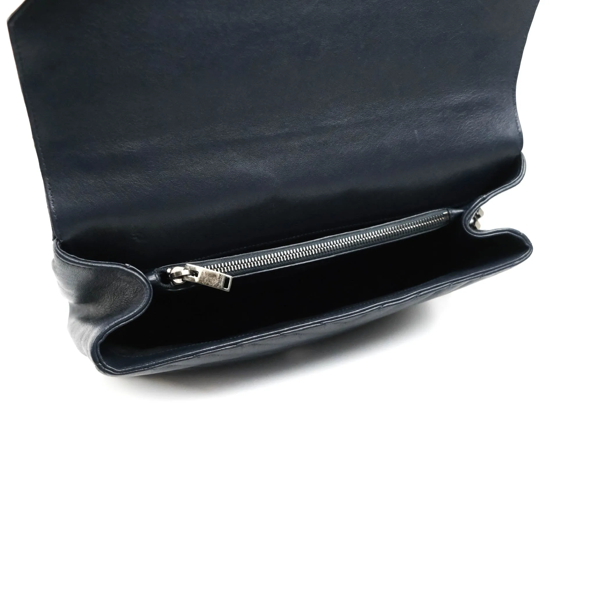 Saint Laurent Chevron Large College Navy Chain Bag Ruthenium Hardware