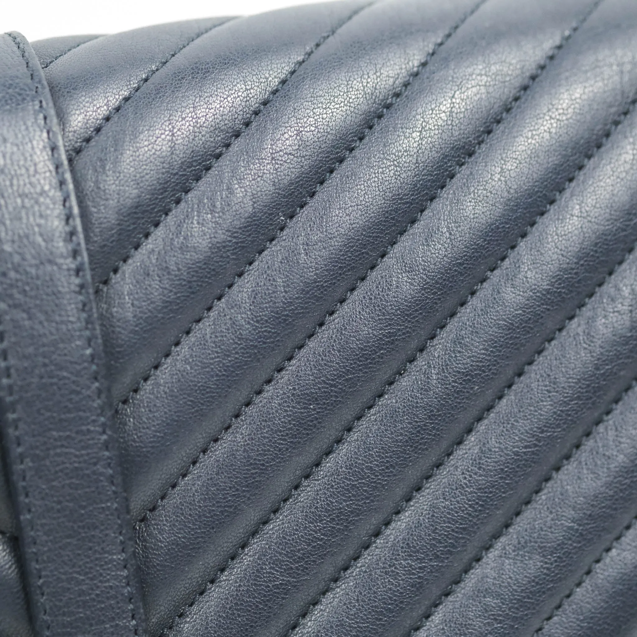 Saint Laurent Chevron Large College Navy Chain Bag Ruthenium Hardware