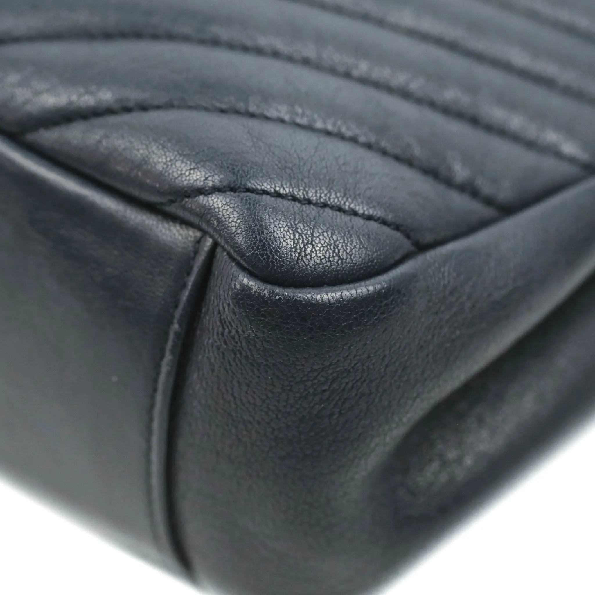 Saint Laurent Chevron Large College Navy Chain Bag Ruthenium Hardware
