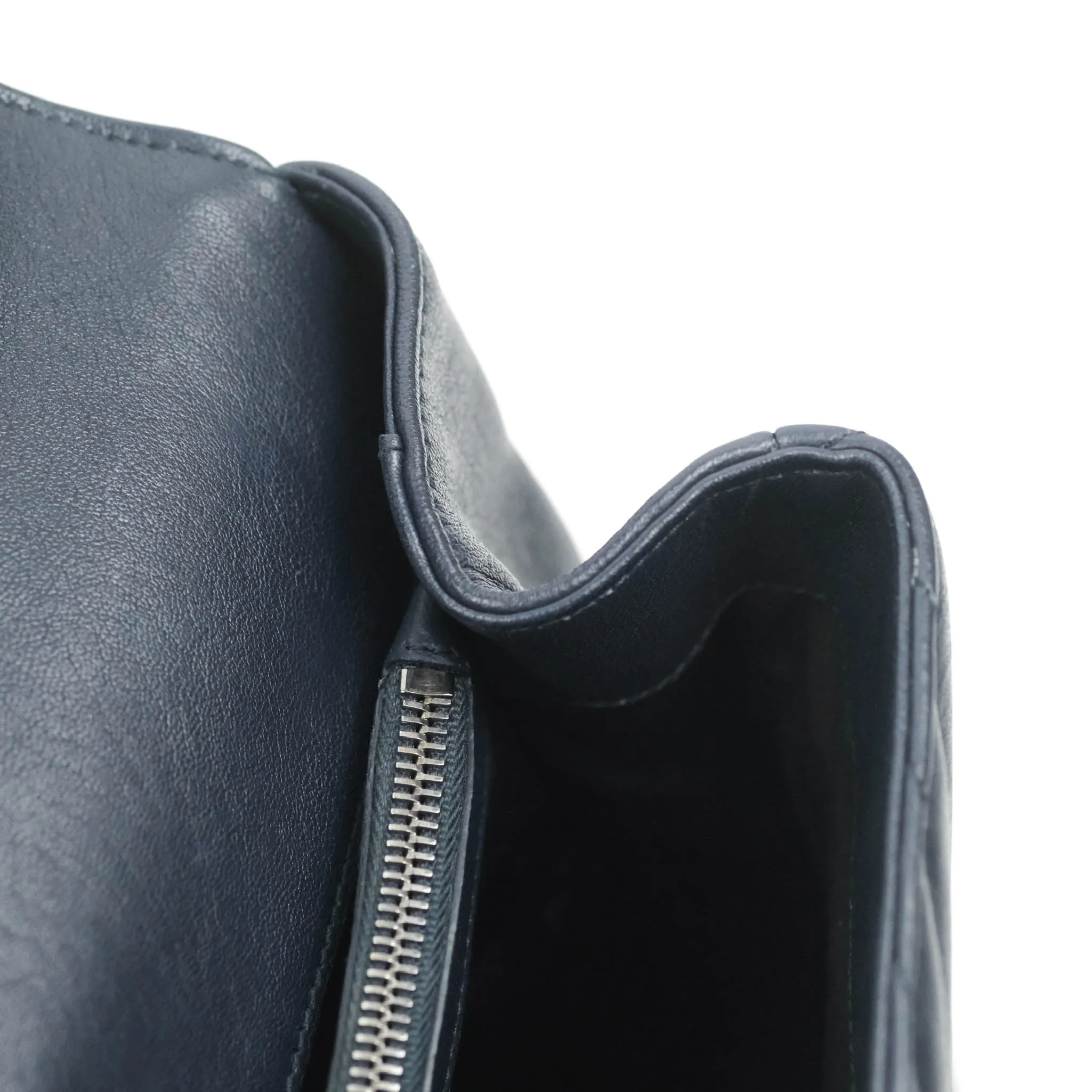 Saint Laurent Chevron Large College Navy Chain Bag Ruthenium Hardware