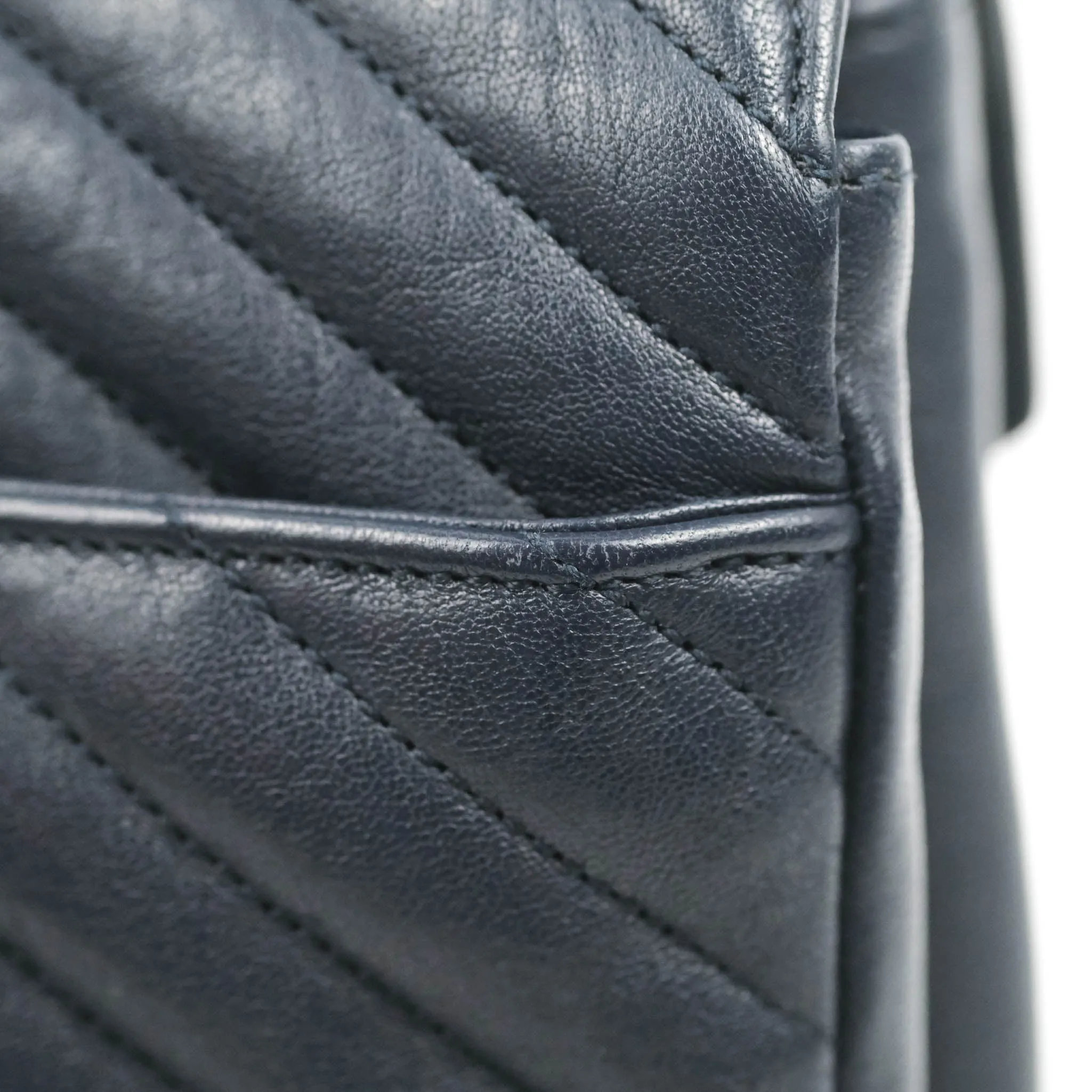 Saint Laurent Chevron Large College Navy Chain Bag Ruthenium Hardware