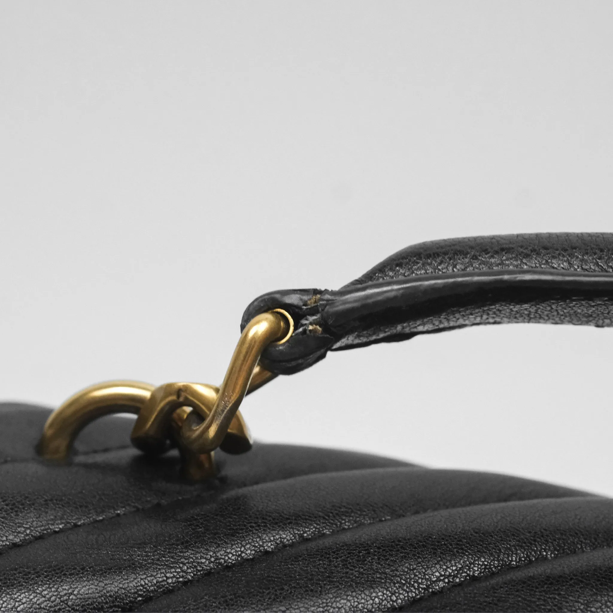 Saint Laurent Chevron Medium College Black Chain Bag Gold Hardware