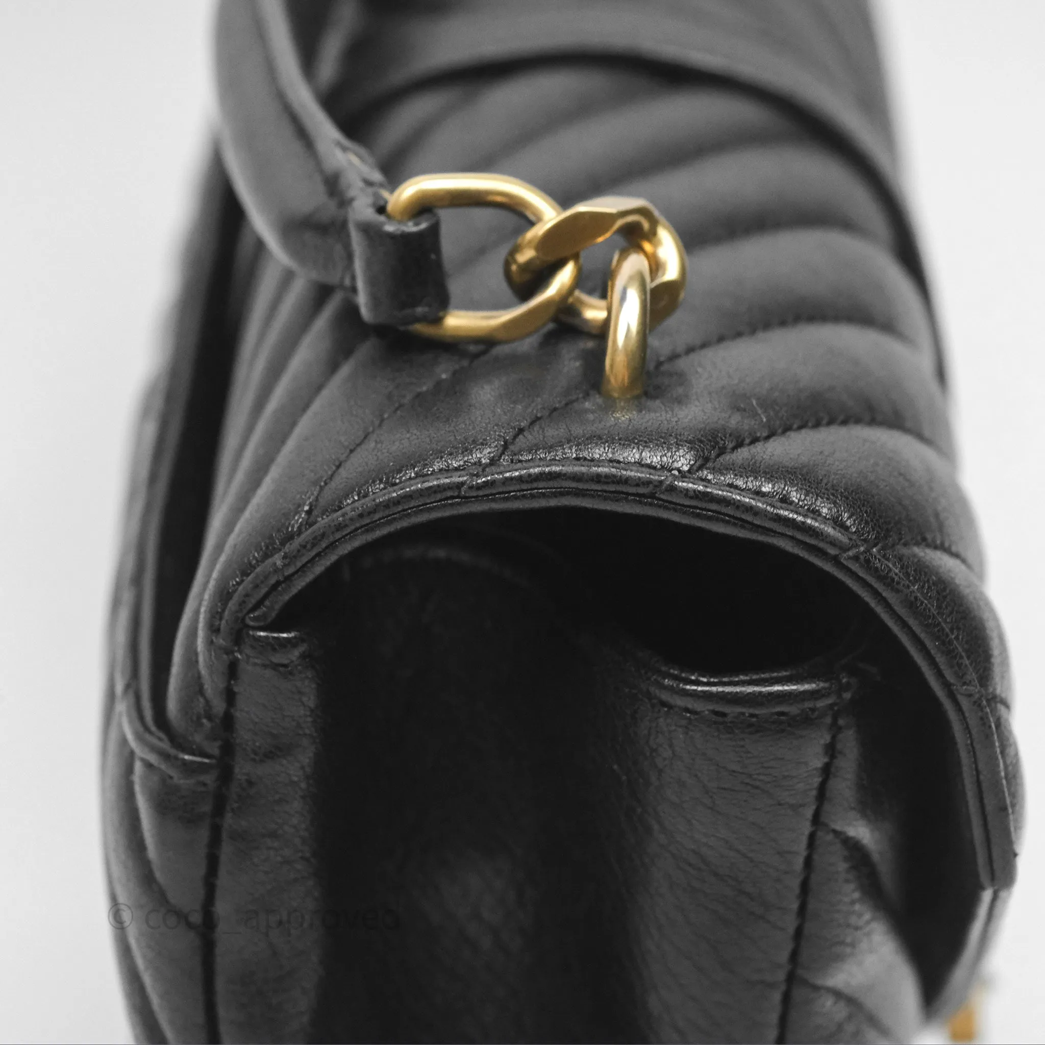 Saint Laurent Chevron Medium College Black Chain Bag Gold Hardware