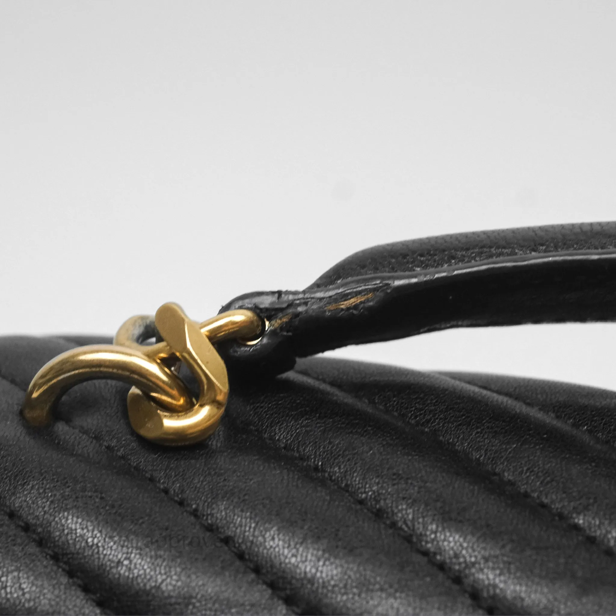 Saint Laurent Chevron Medium College Black Chain Bag Gold Hardware