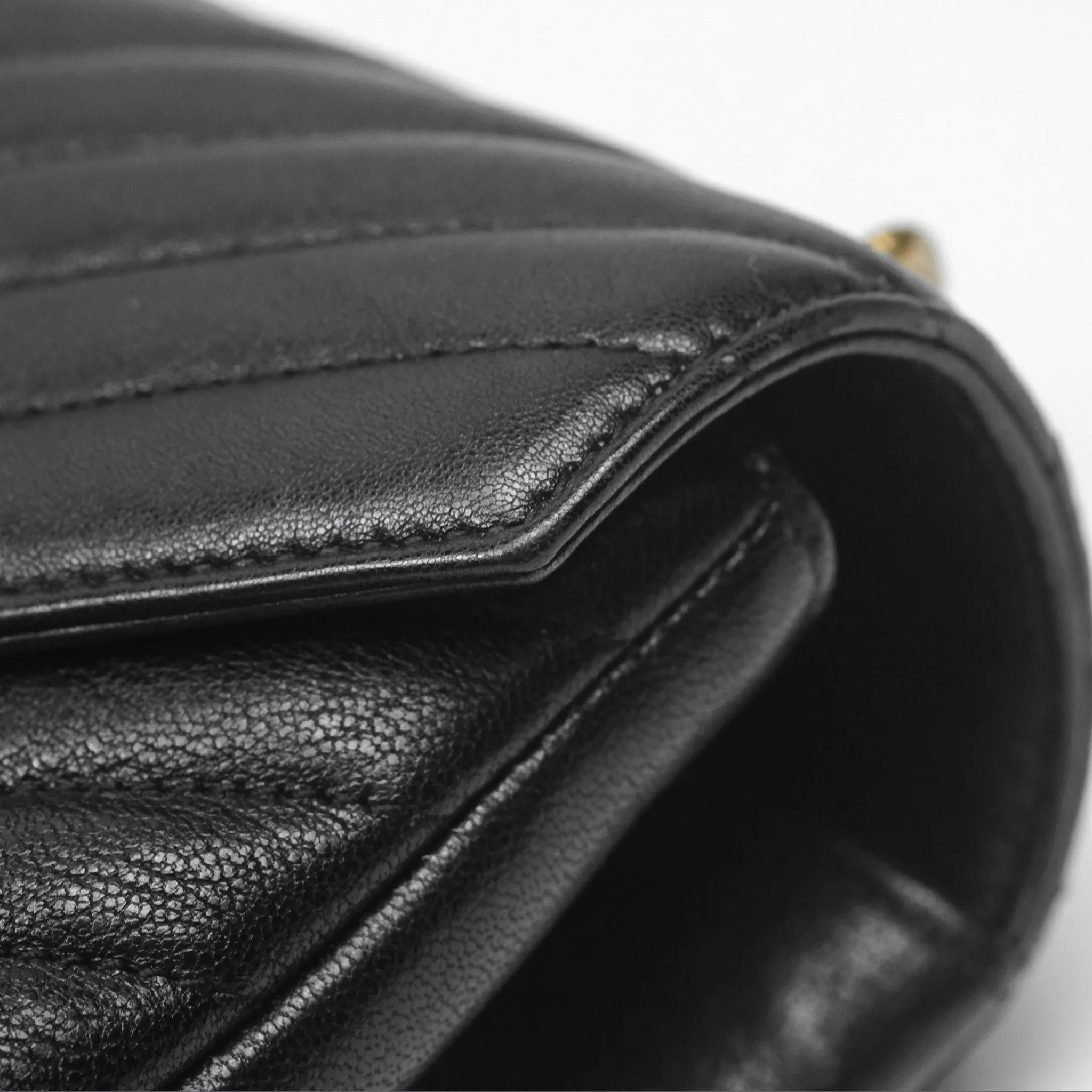 Saint Laurent Chevron Medium College Black Chain Bag Gold Hardware