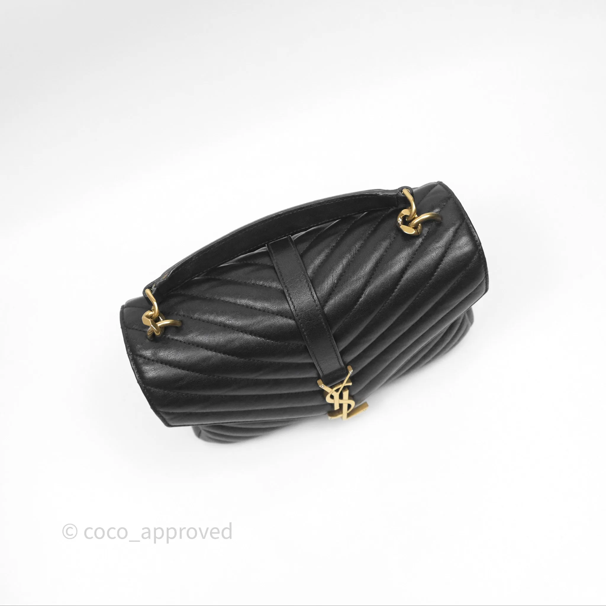 Saint Laurent Chevron Medium College Black Chain Bag Gold Hardware