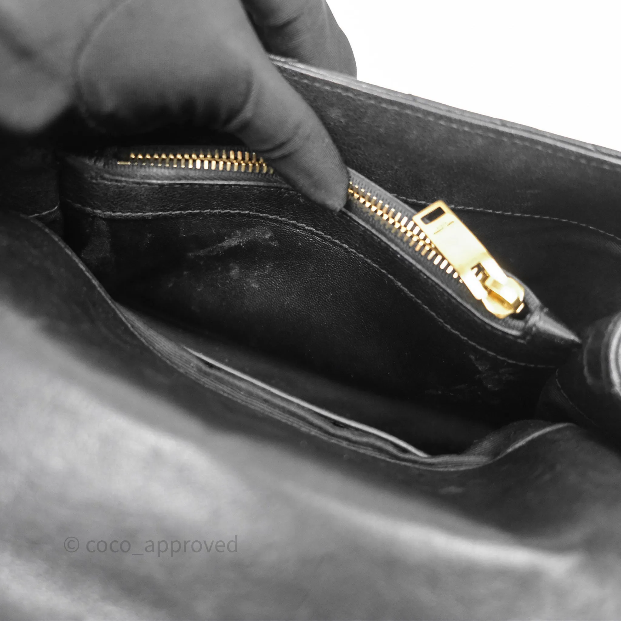 Saint Laurent Chevron Medium College Black Chain Bag Gold Hardware