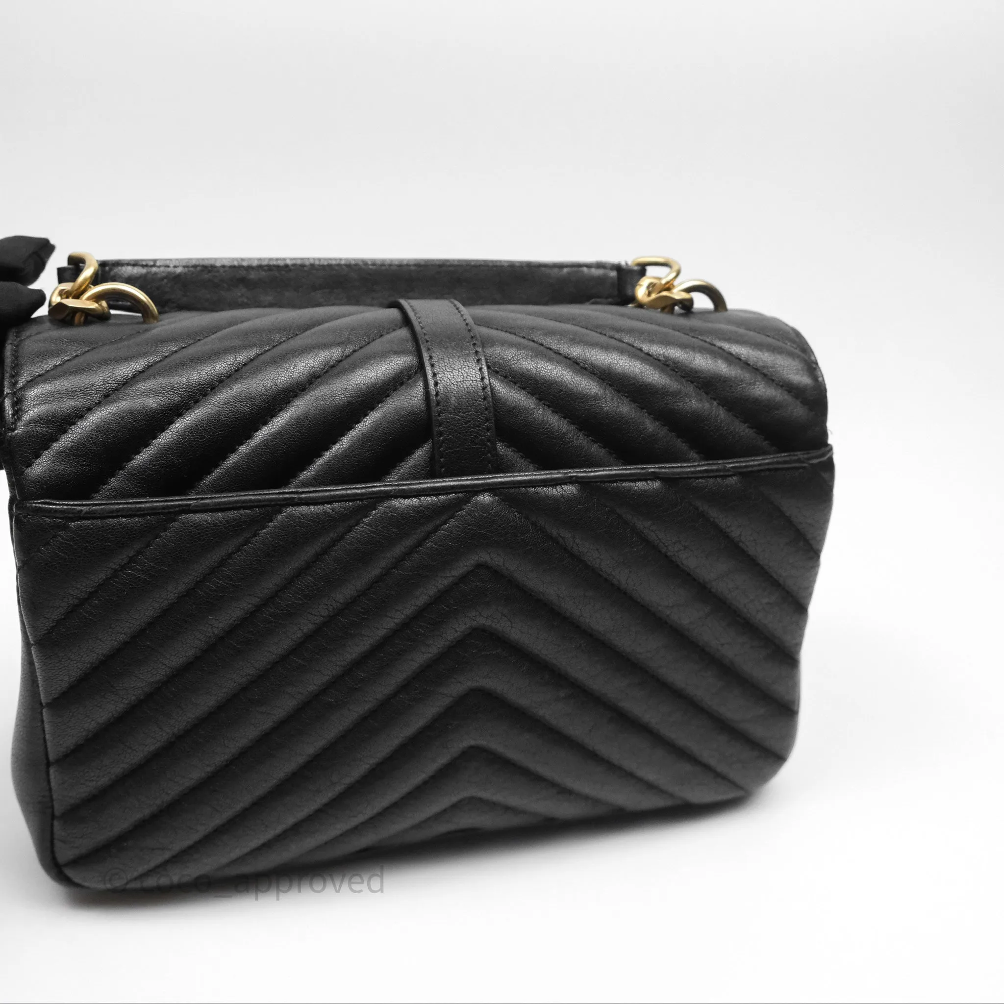 Saint Laurent Chevron Medium College Black Chain Bag Gold Hardware
