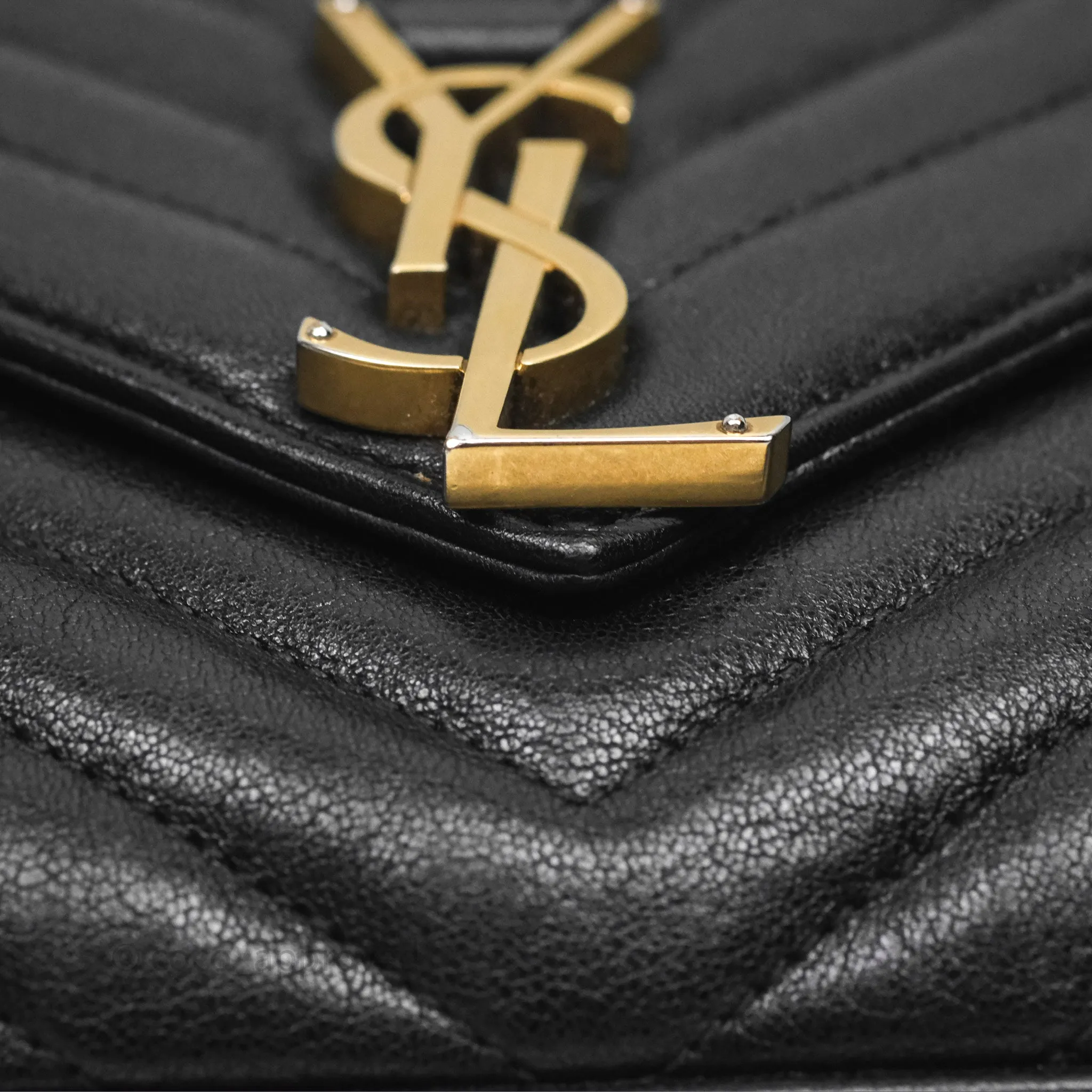 Saint Laurent Chevron Medium College Black Chain Bag Gold Hardware