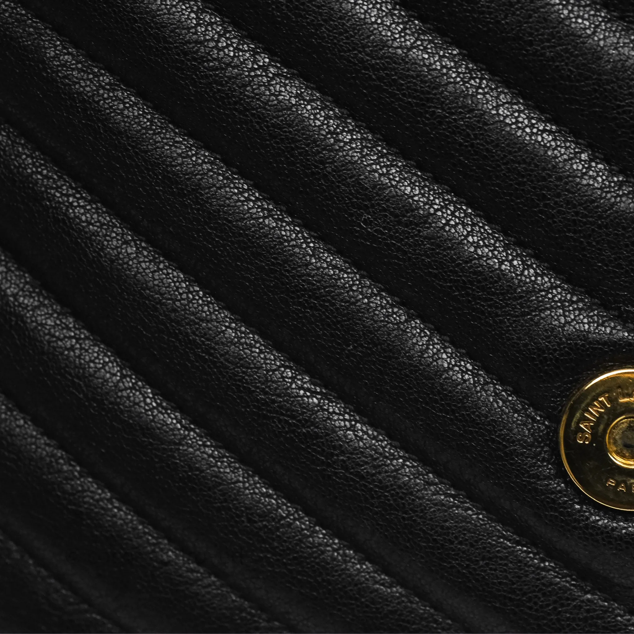 Saint Laurent Chevron Medium College Black Chain Bag Gold Hardware