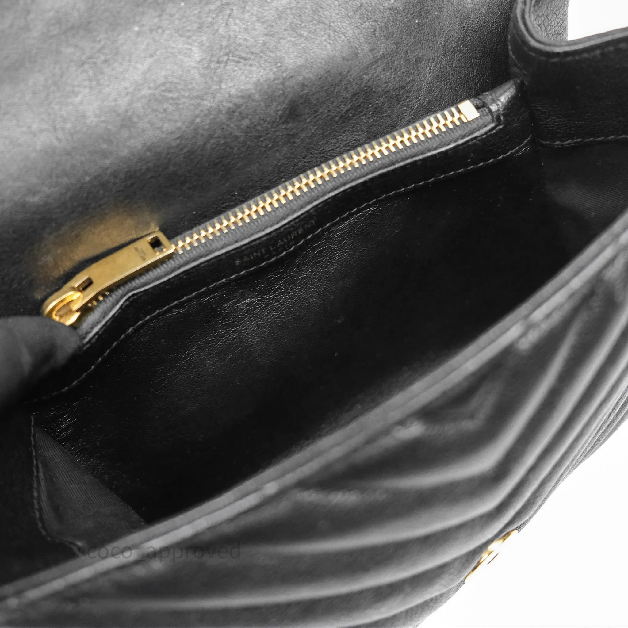Saint Laurent Chevron Medium College Black Chain Bag Gold Hardware