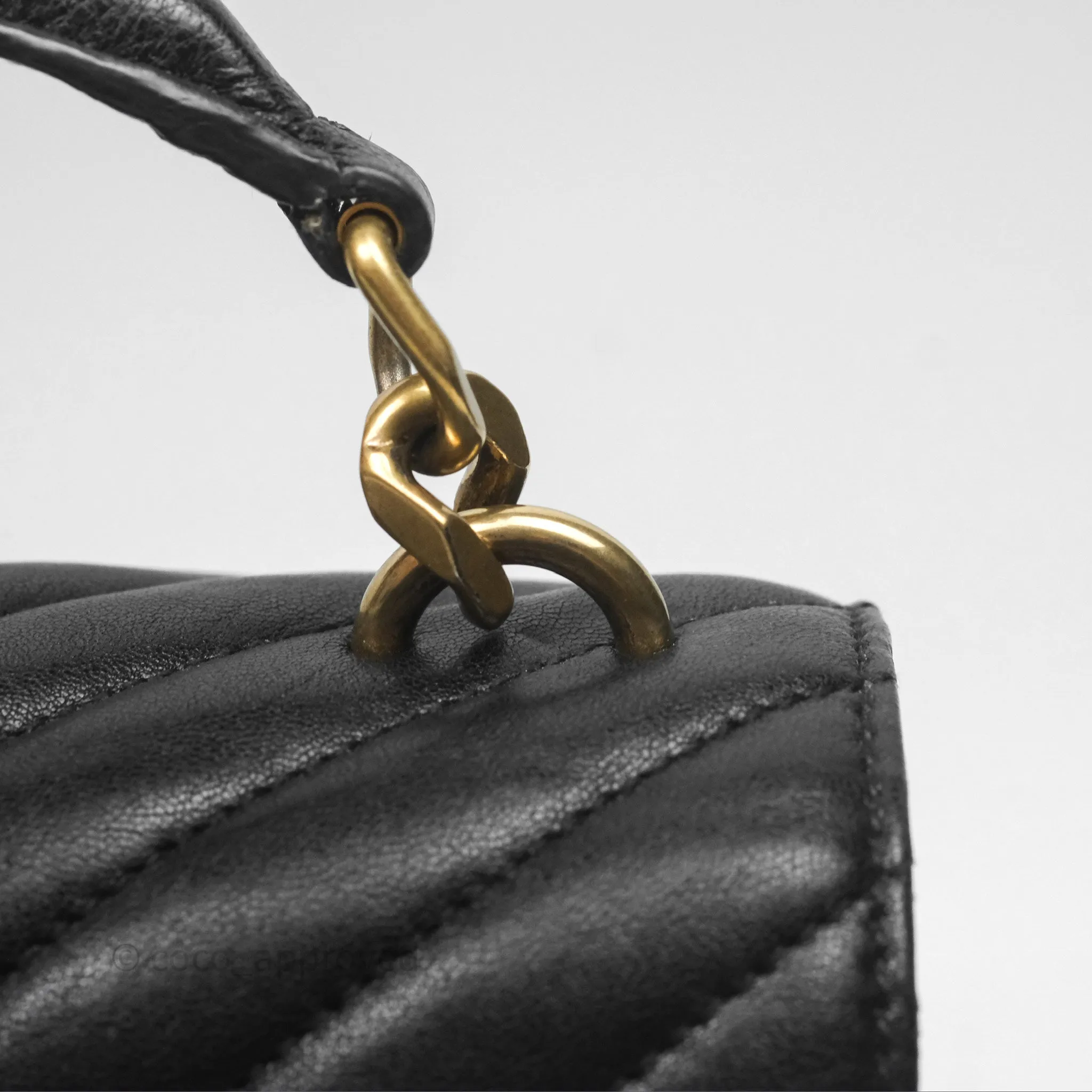 Saint Laurent Chevron Medium College Black Chain Bag Gold Hardware