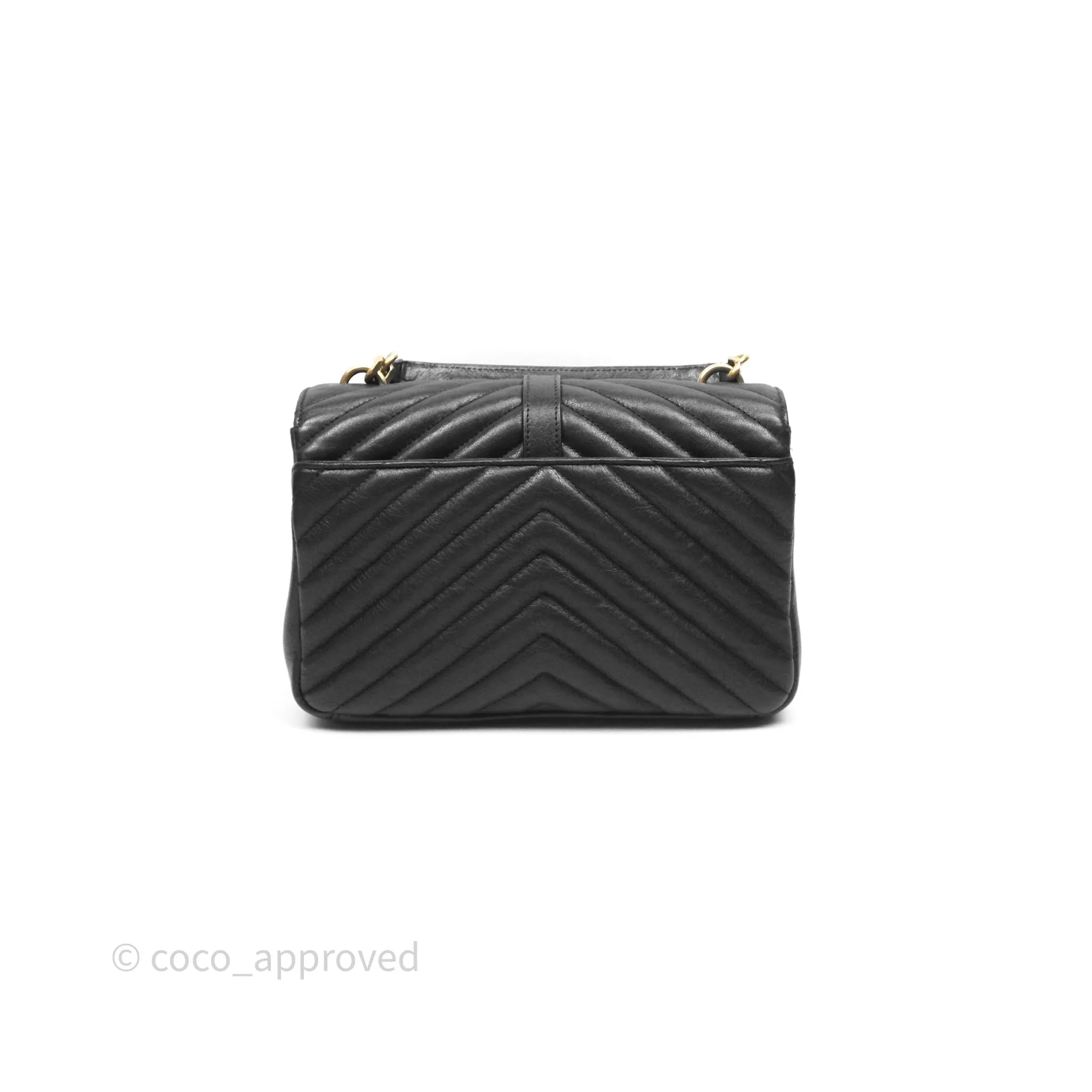 Saint Laurent Chevron Medium College Black Chain Bag Gold Hardware