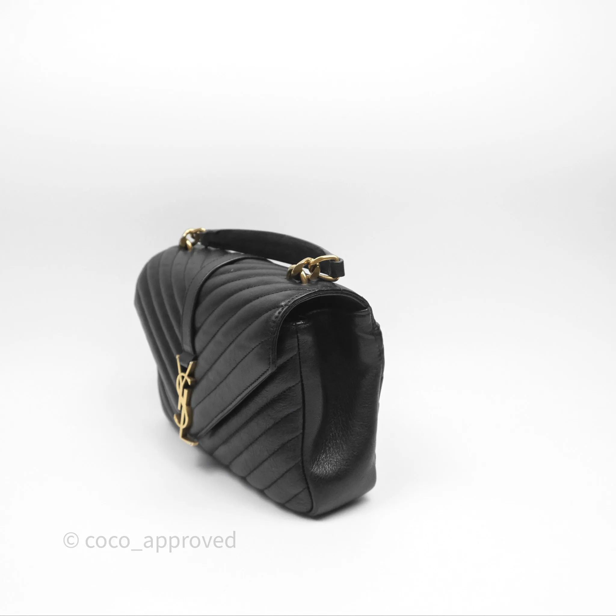 Saint Laurent Chevron Medium College Black Chain Bag Gold Hardware