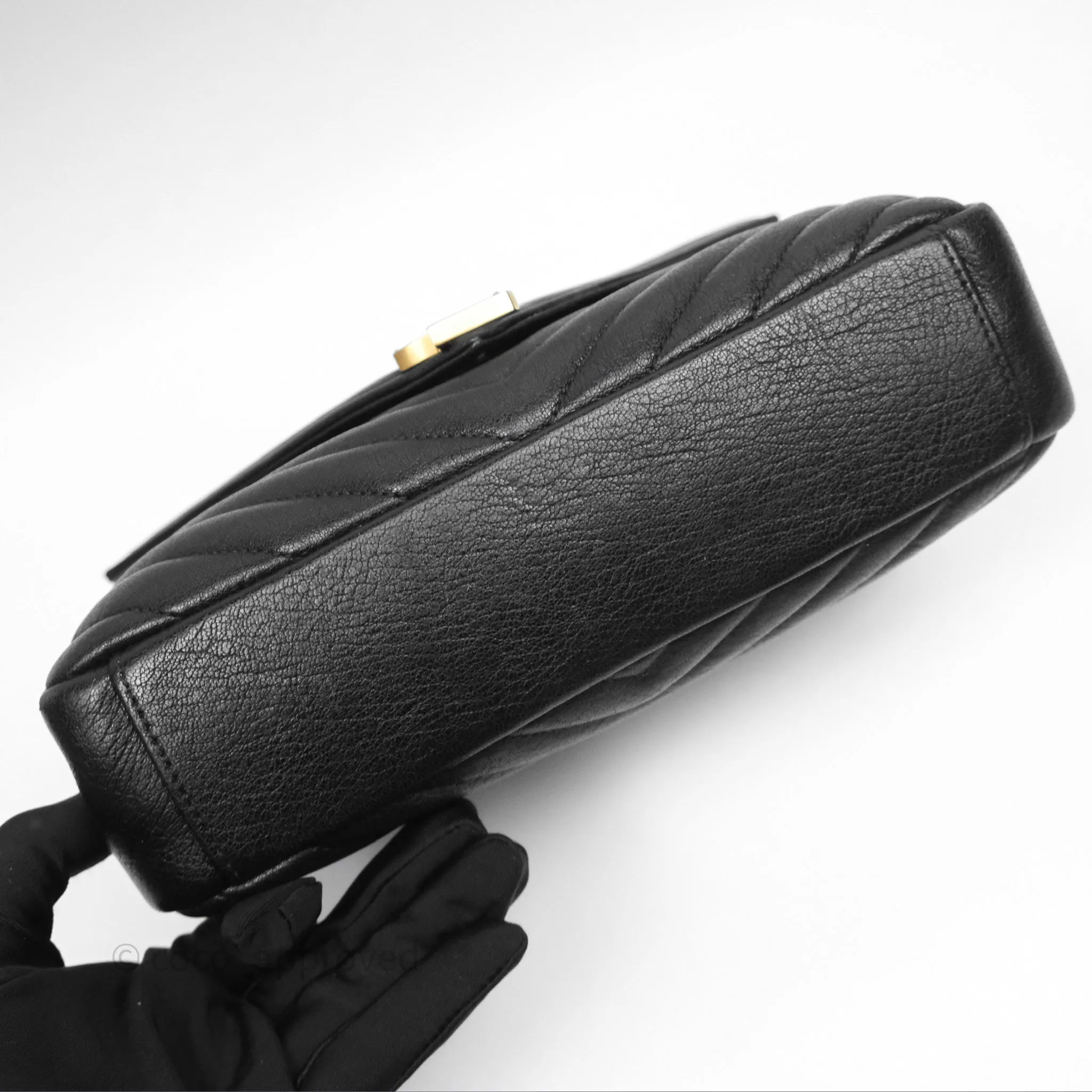 Saint Laurent Chevron Medium College Black Chain Bag Gold Hardware