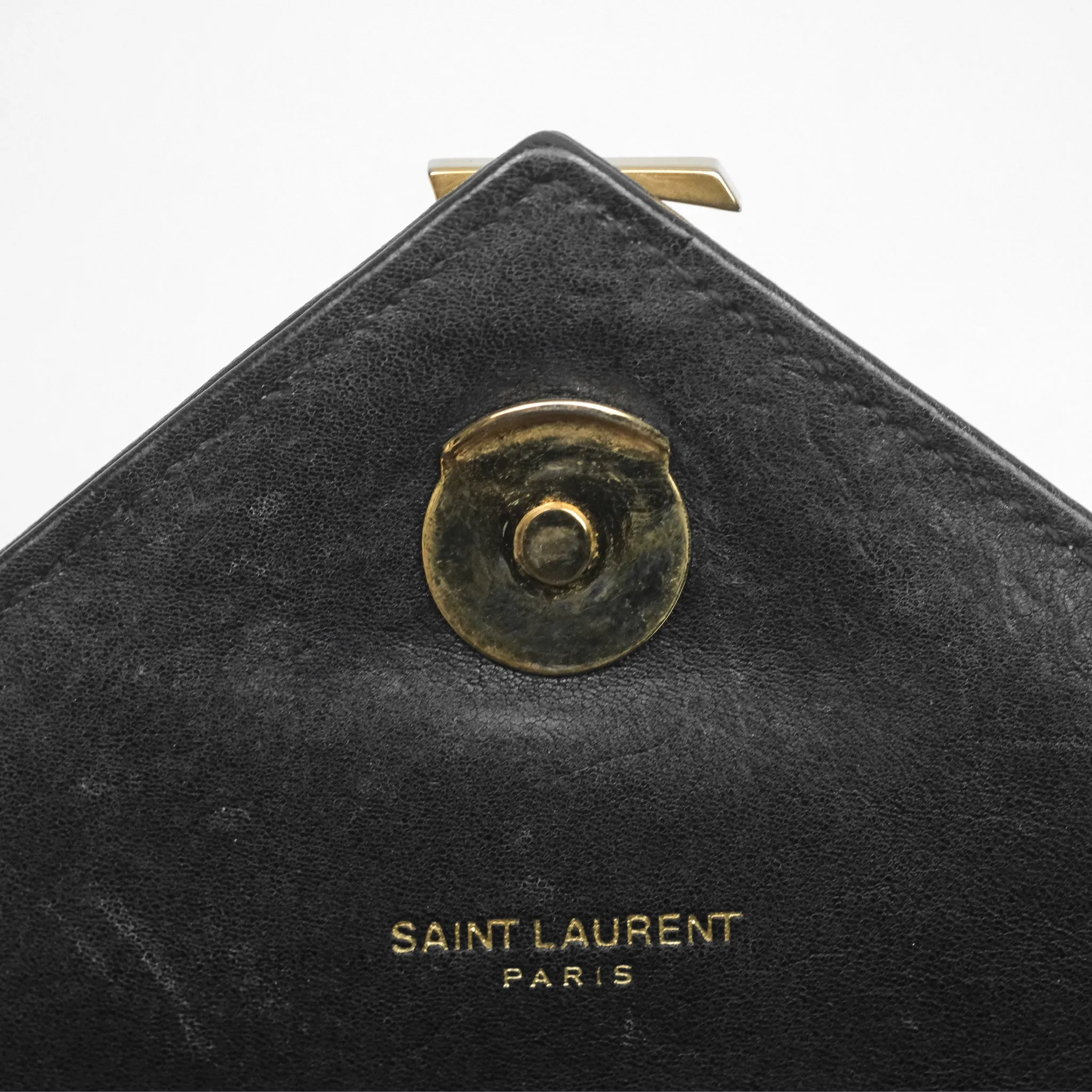 Saint Laurent Chevron Medium College Black Chain Bag Gold Hardware