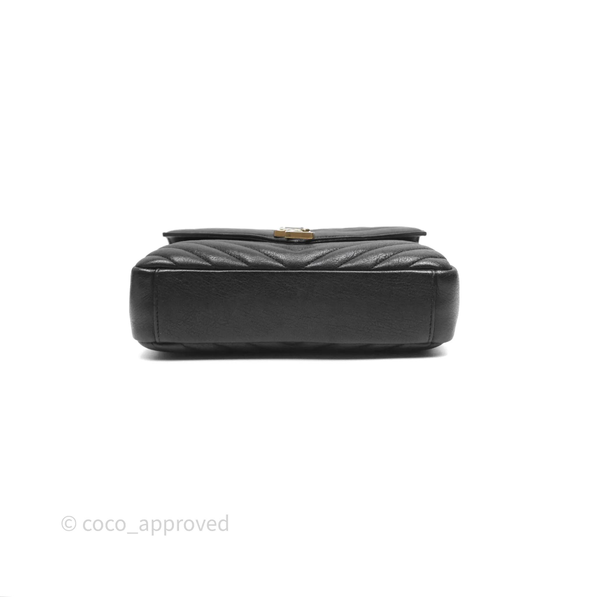 Saint Laurent Chevron Medium College Black Chain Bag Gold Hardware