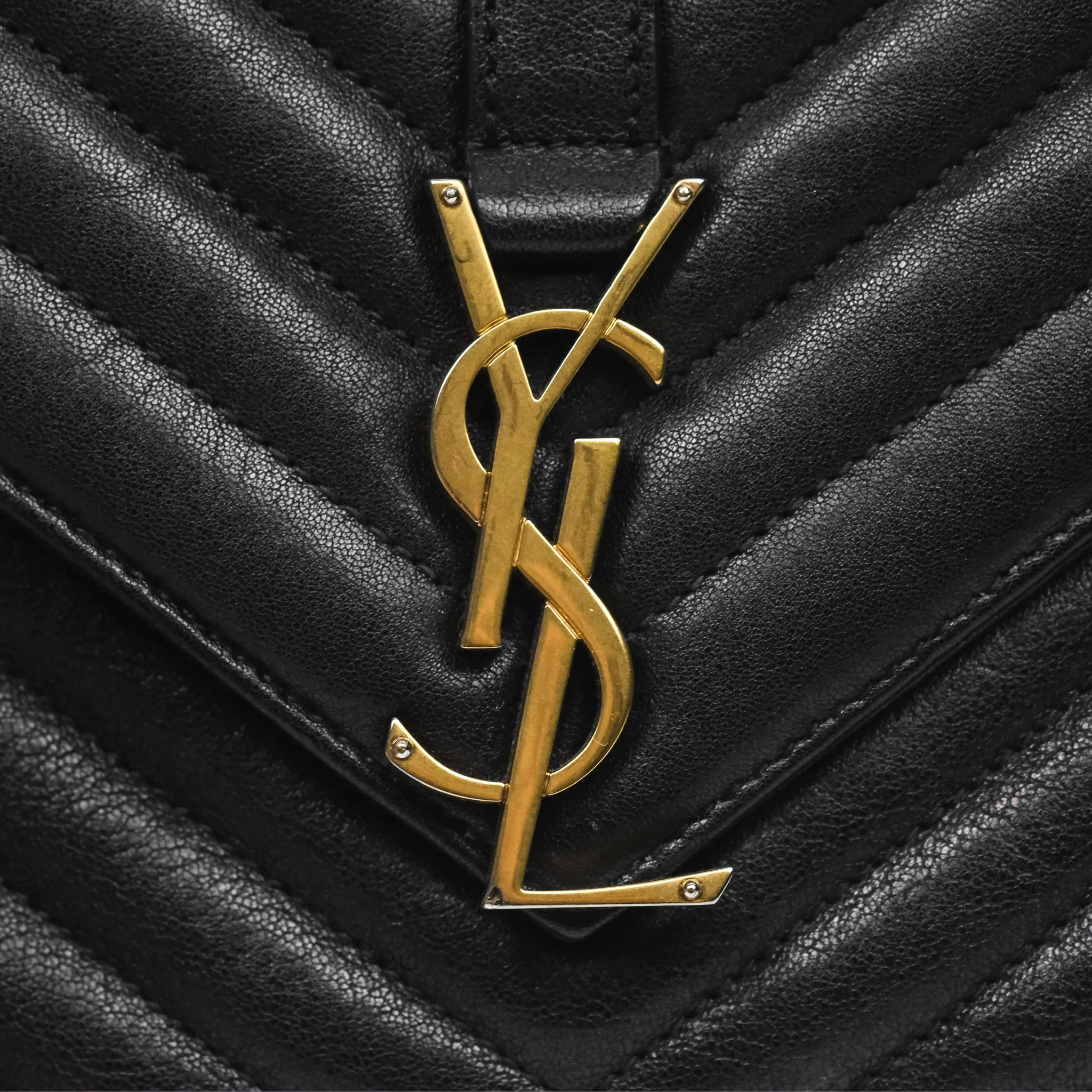 Saint Laurent Chevron Medium College Black Chain Bag Gold Hardware