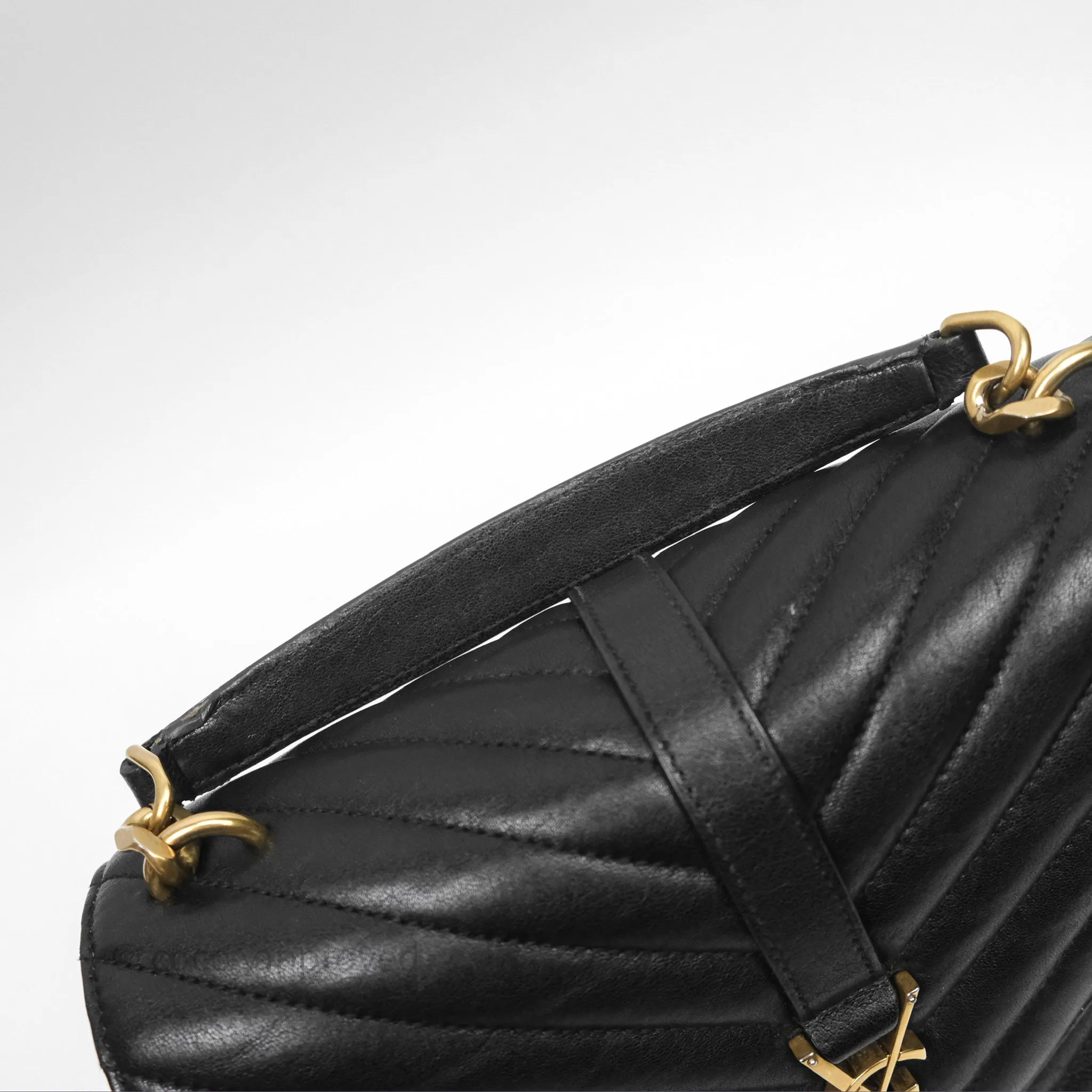 Saint Laurent Chevron Medium College Black Chain Bag Gold Hardware