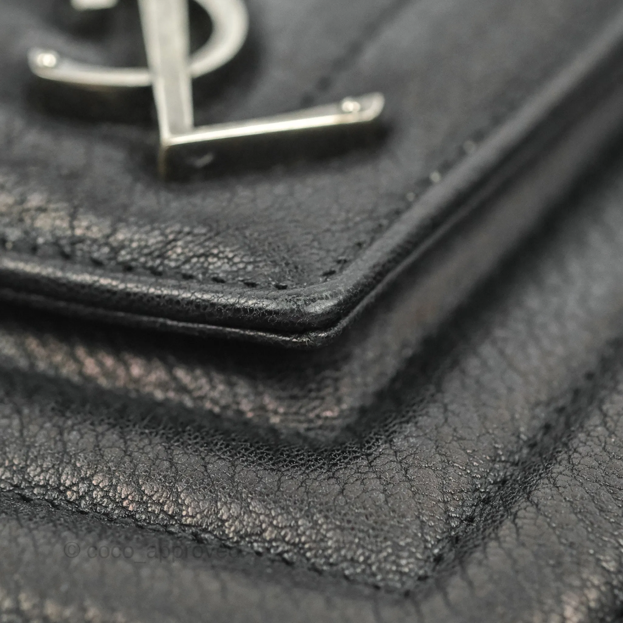 Saint Laurent Chevron Medium College Black Chain Bag Ruthenium Hardware