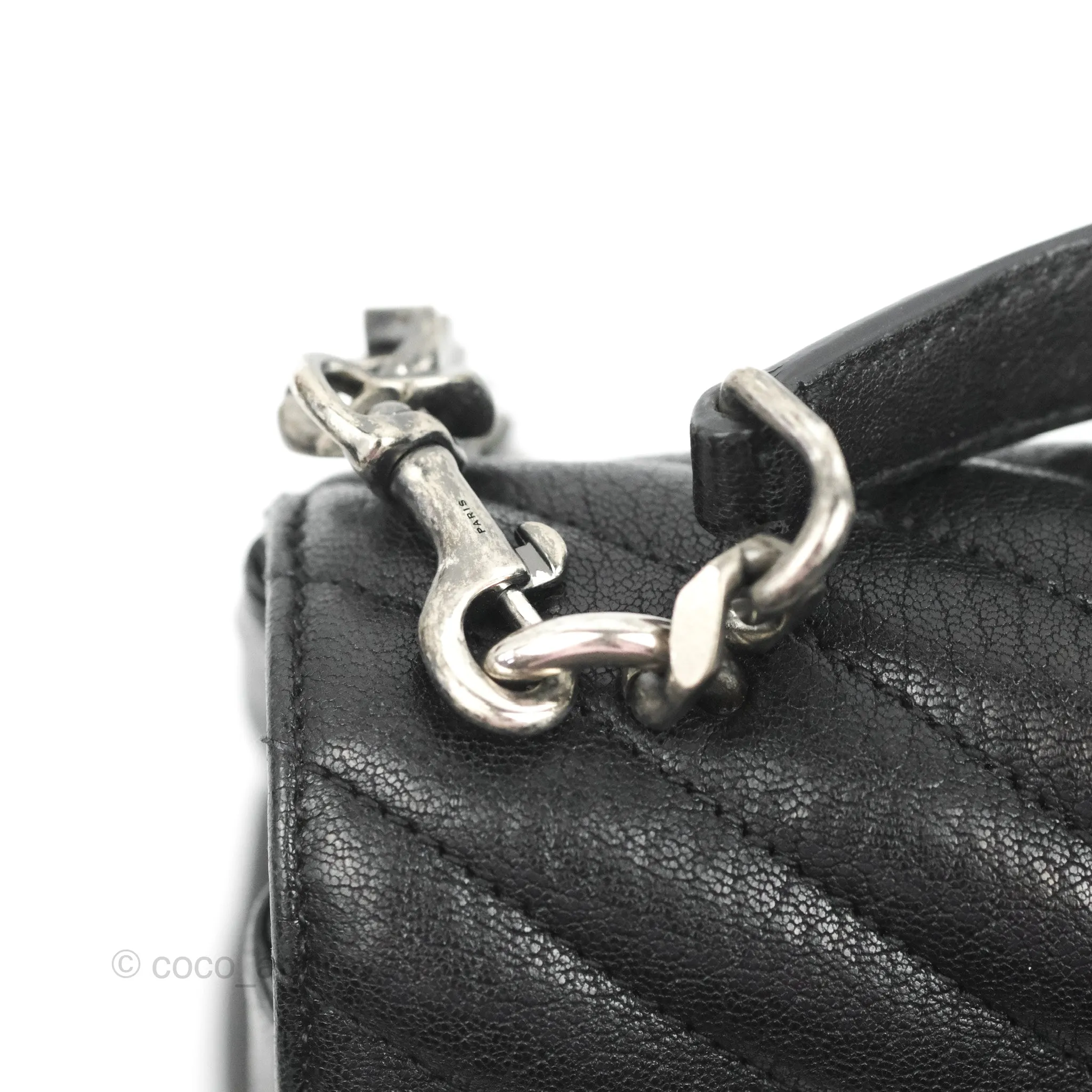 Saint Laurent Chevron Medium College Black Chain Bag Ruthenium Hardware