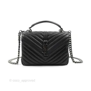 Saint Laurent Chevron Medium College Black Chain Bag Ruthenium Hardware