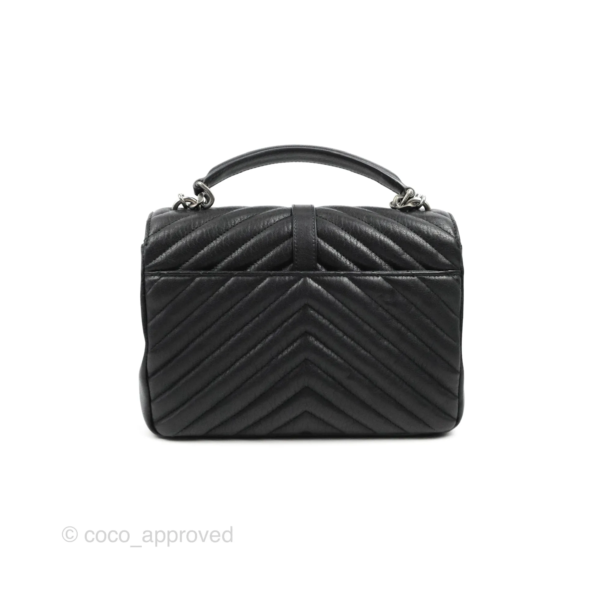 Saint Laurent Chevron Medium College Black Chain Bag Ruthenium Hardware