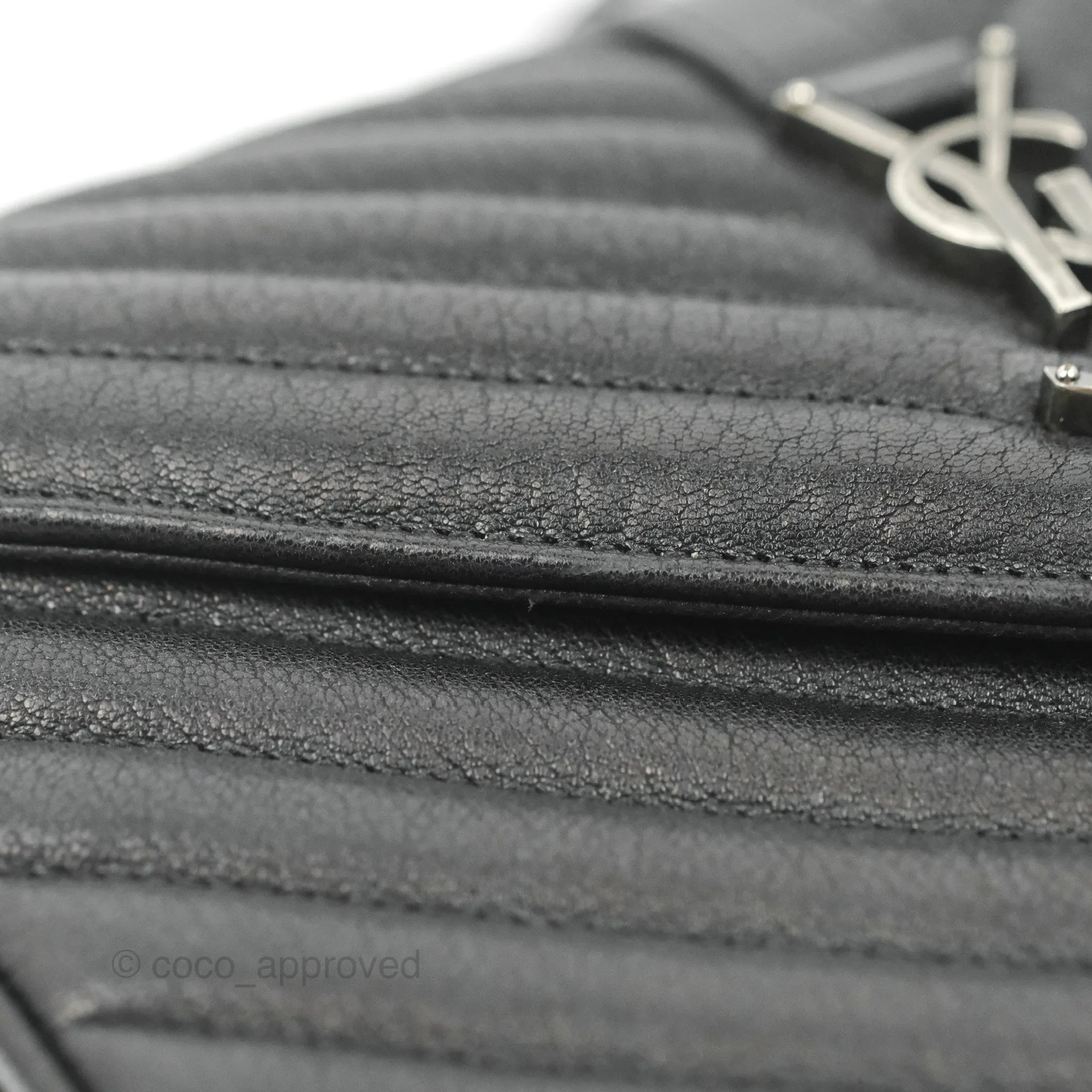 Saint Laurent Chevron Medium College Black Chain Bag Ruthenium Hardware