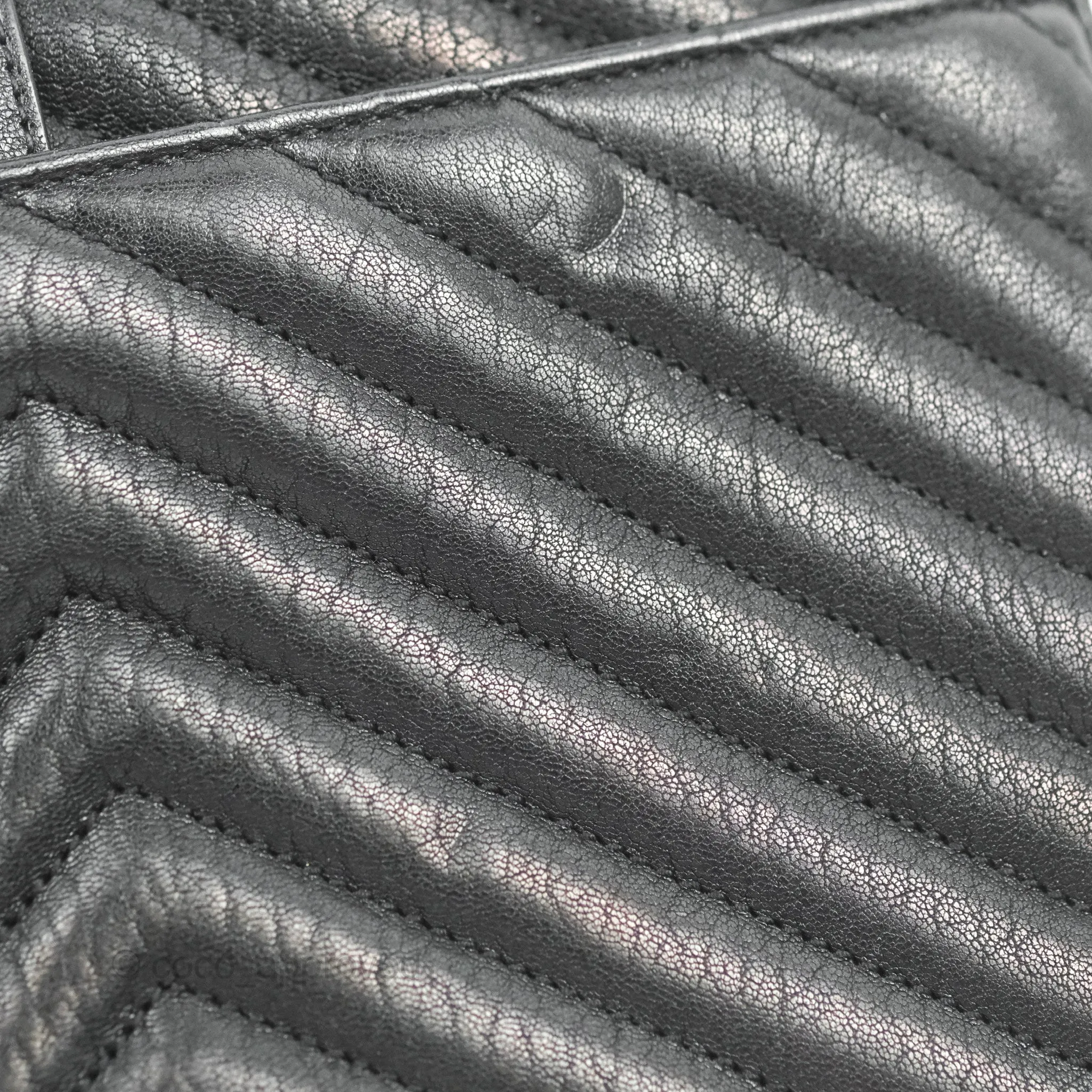 Saint Laurent Chevron Medium College Black Chain Bag Ruthenium Hardware