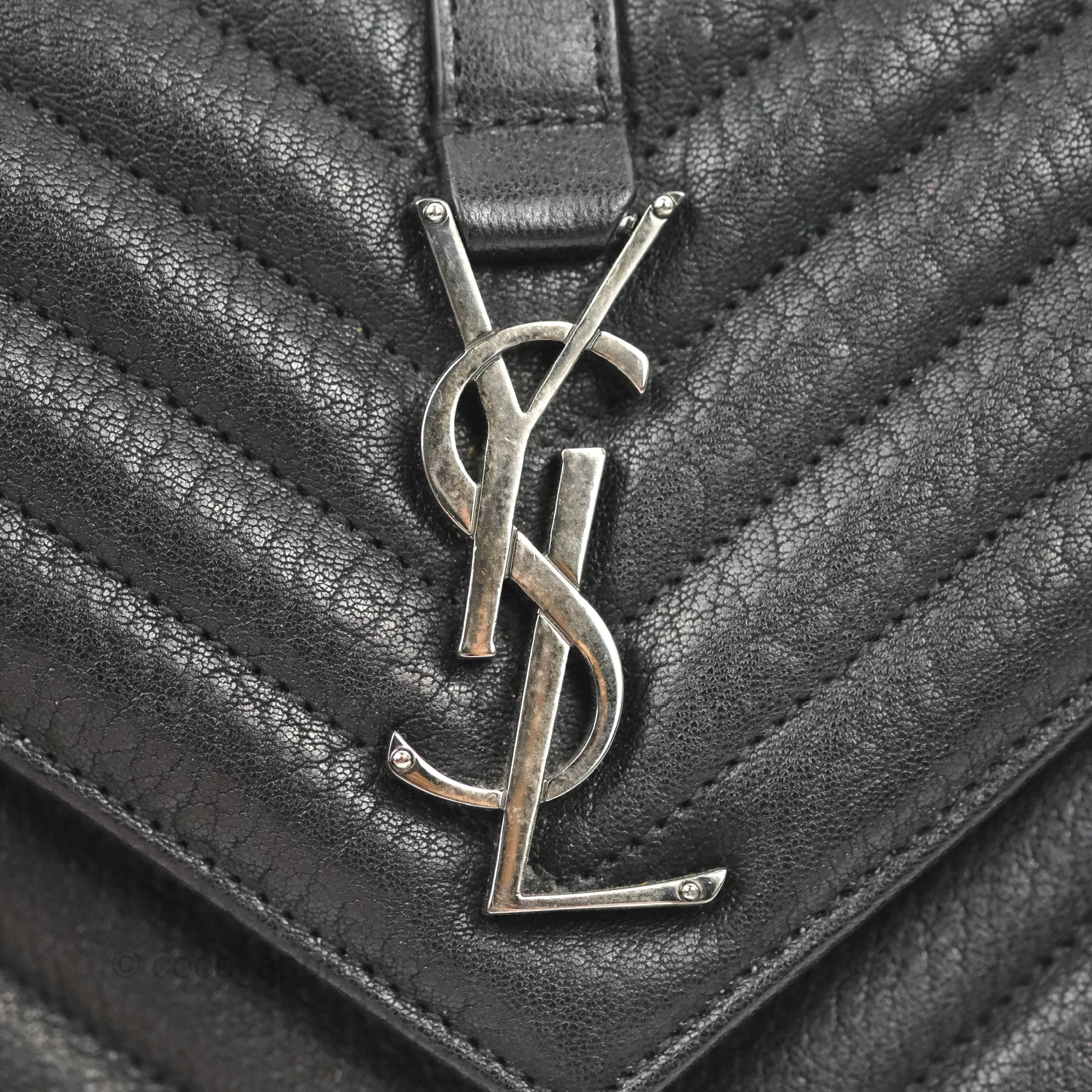 Saint Laurent Chevron Medium College Black Chain Bag Ruthenium Hardware