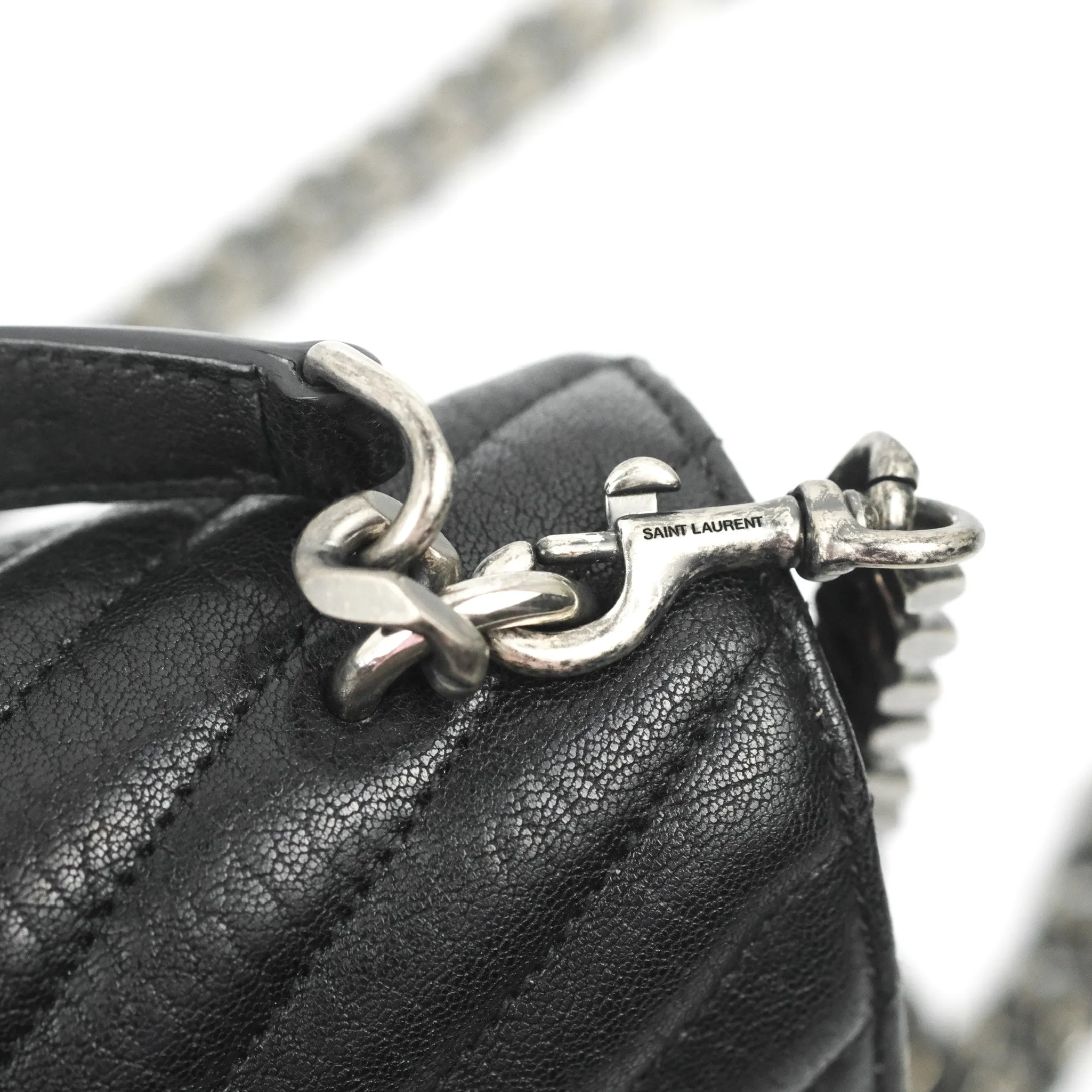 Saint Laurent Chevron Medium College Black Chain Bag Ruthenium Hardware