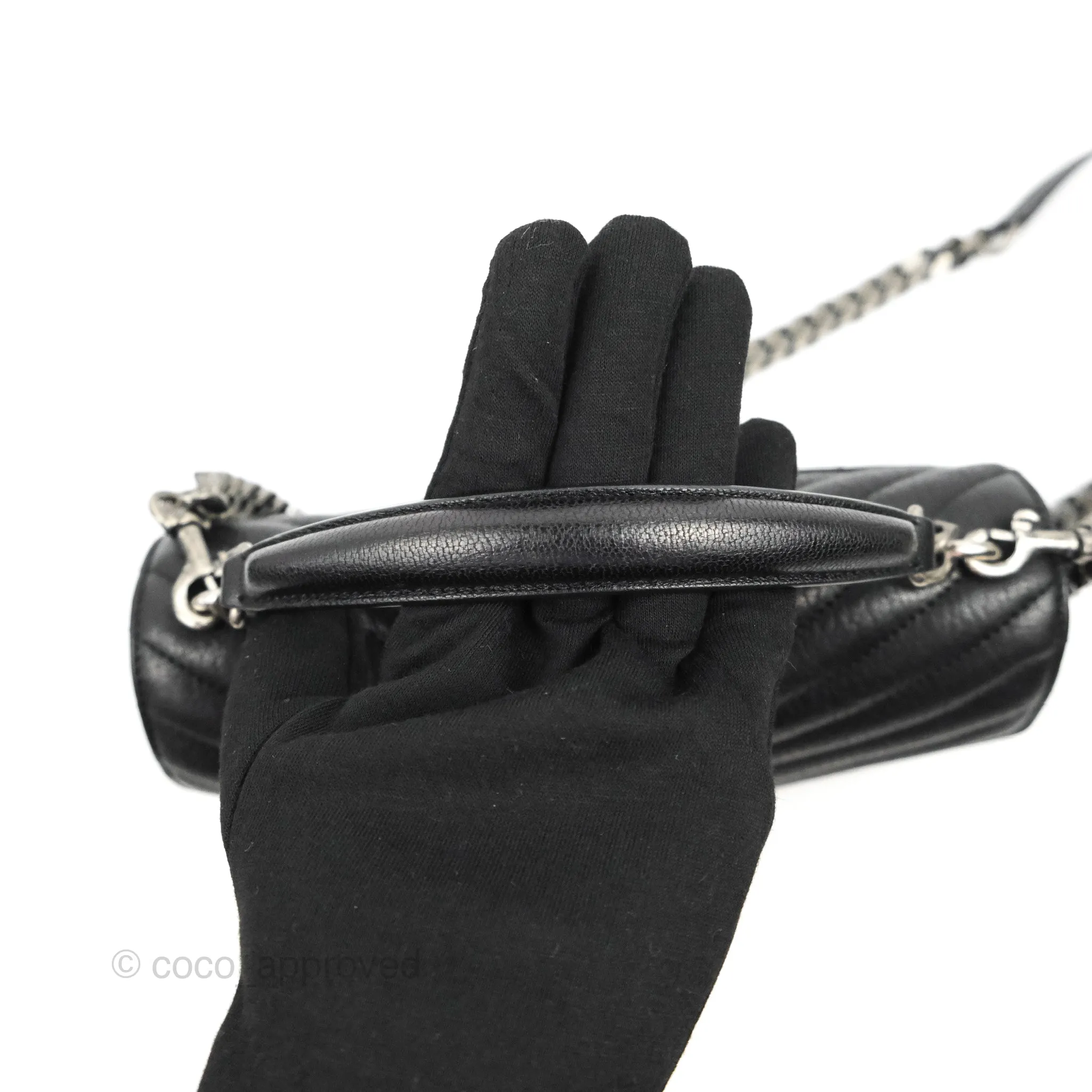 Saint Laurent Chevron Medium College Black Chain Bag Ruthenium Hardware