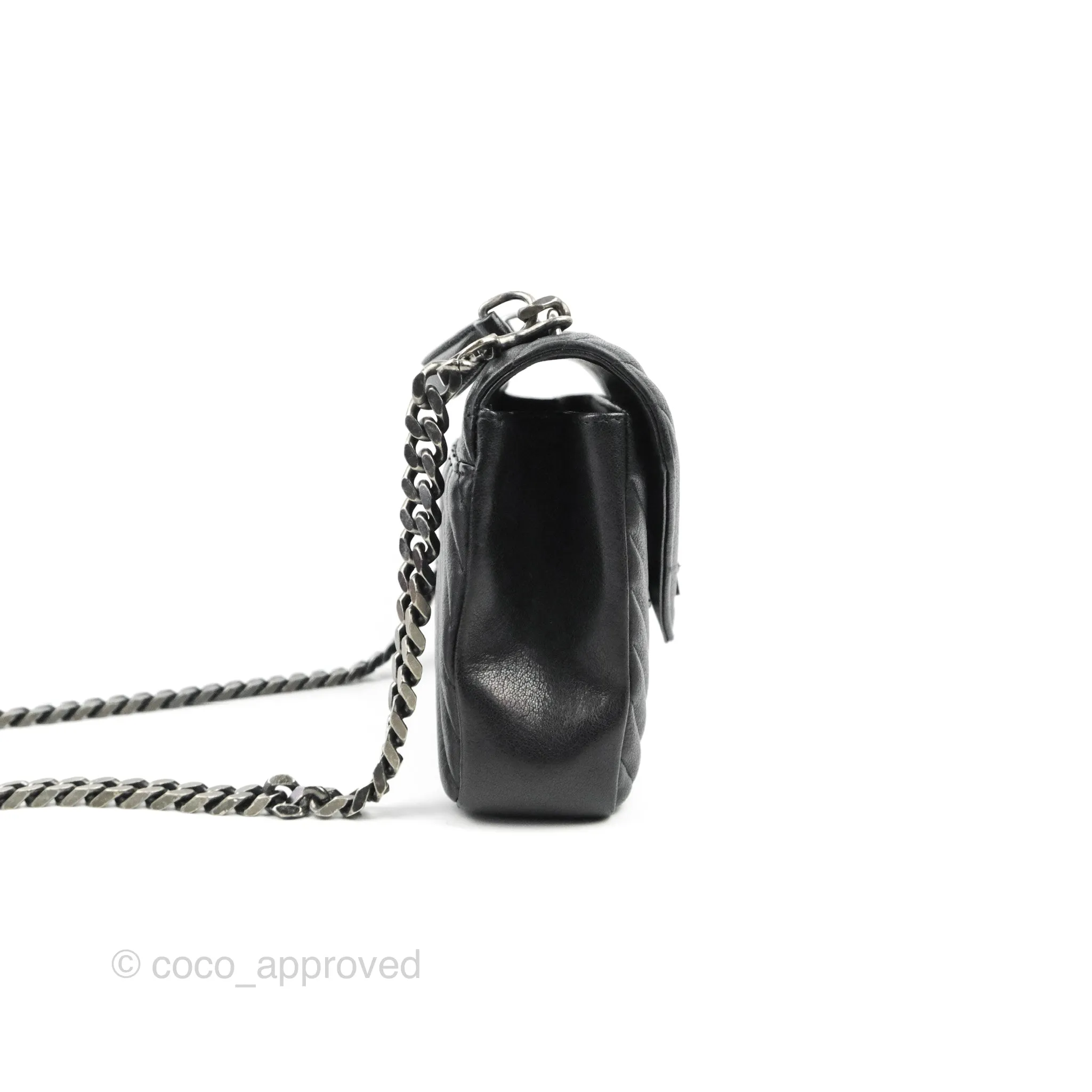 Saint Laurent Chevron Medium College Black Chain Bag Ruthenium Hardware