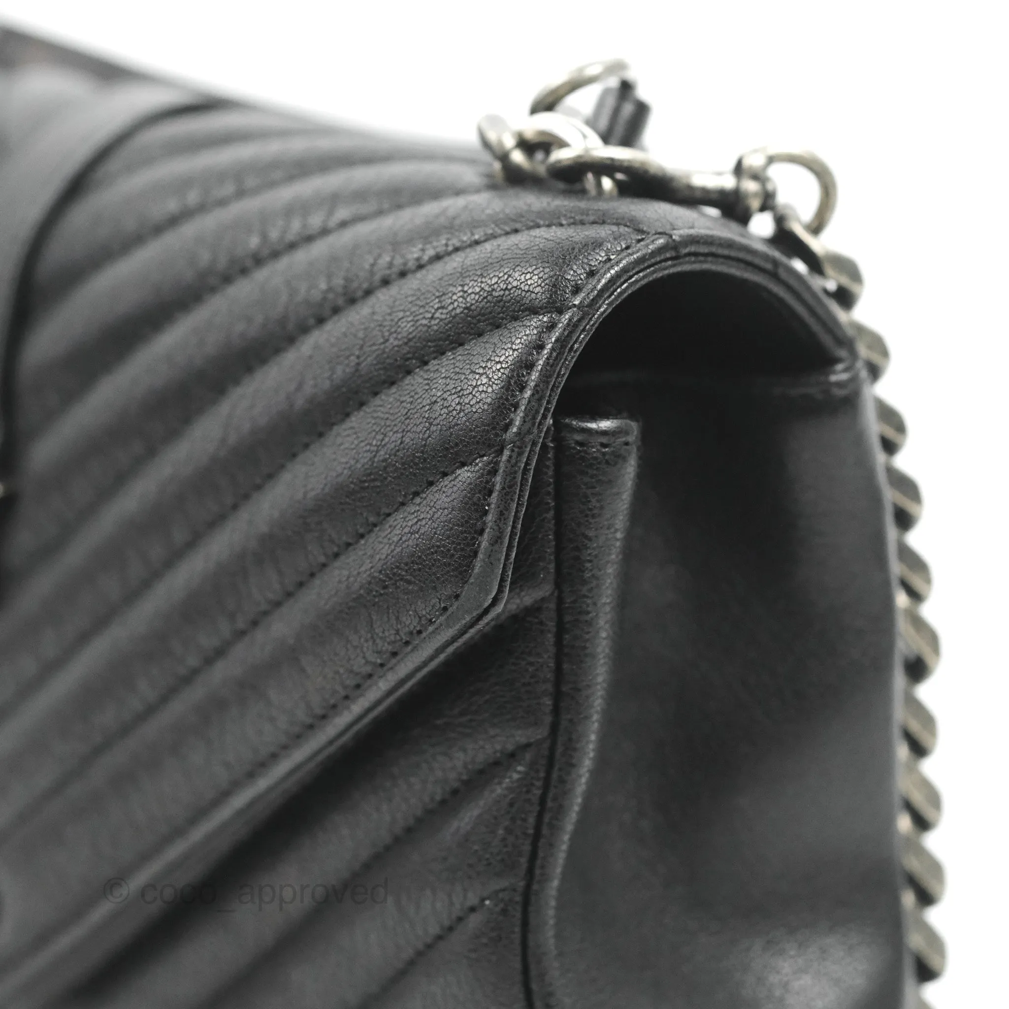 Saint Laurent Chevron Medium College Black Chain Bag Ruthenium Hardware