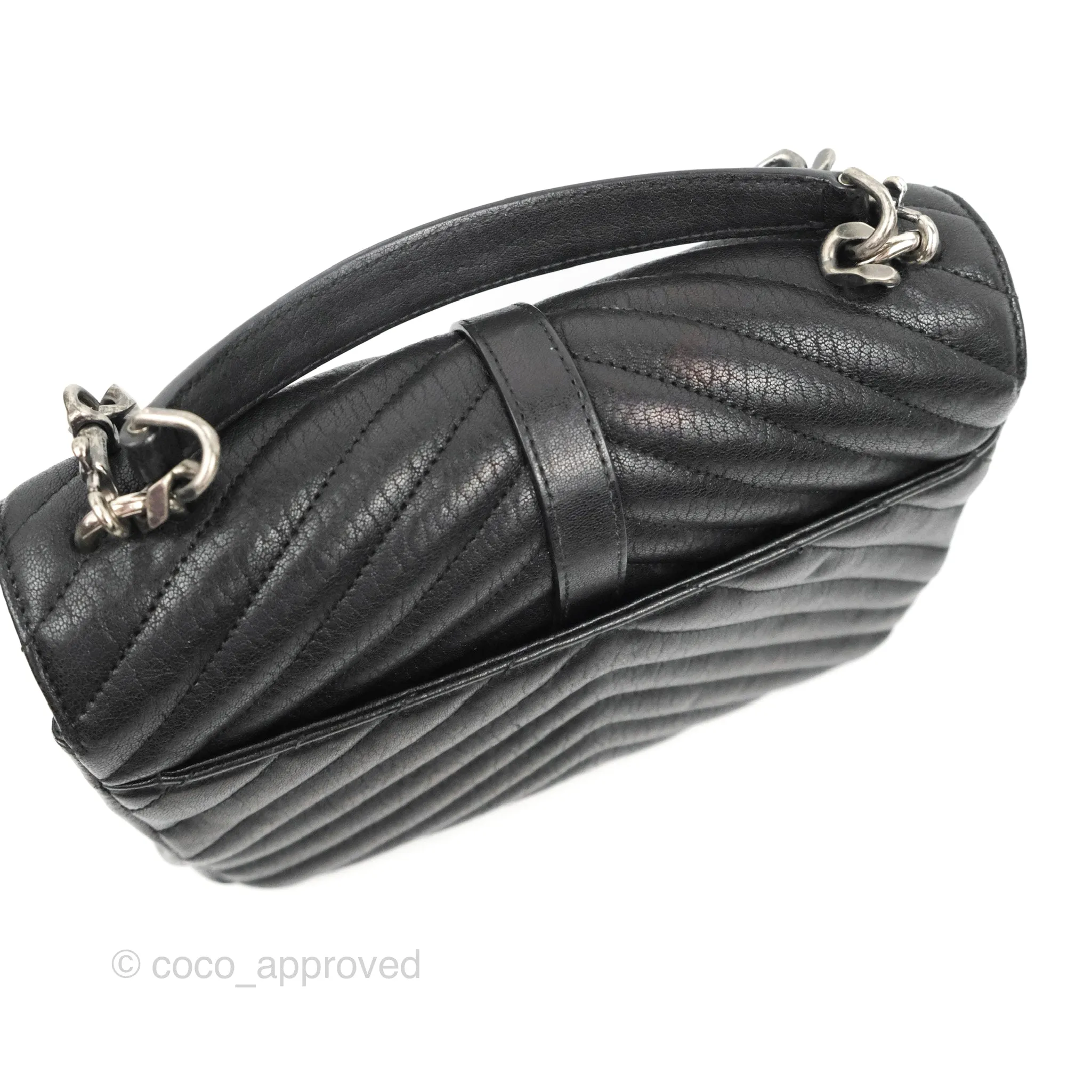 Saint Laurent Chevron Medium College Black Chain Bag Ruthenium Hardware