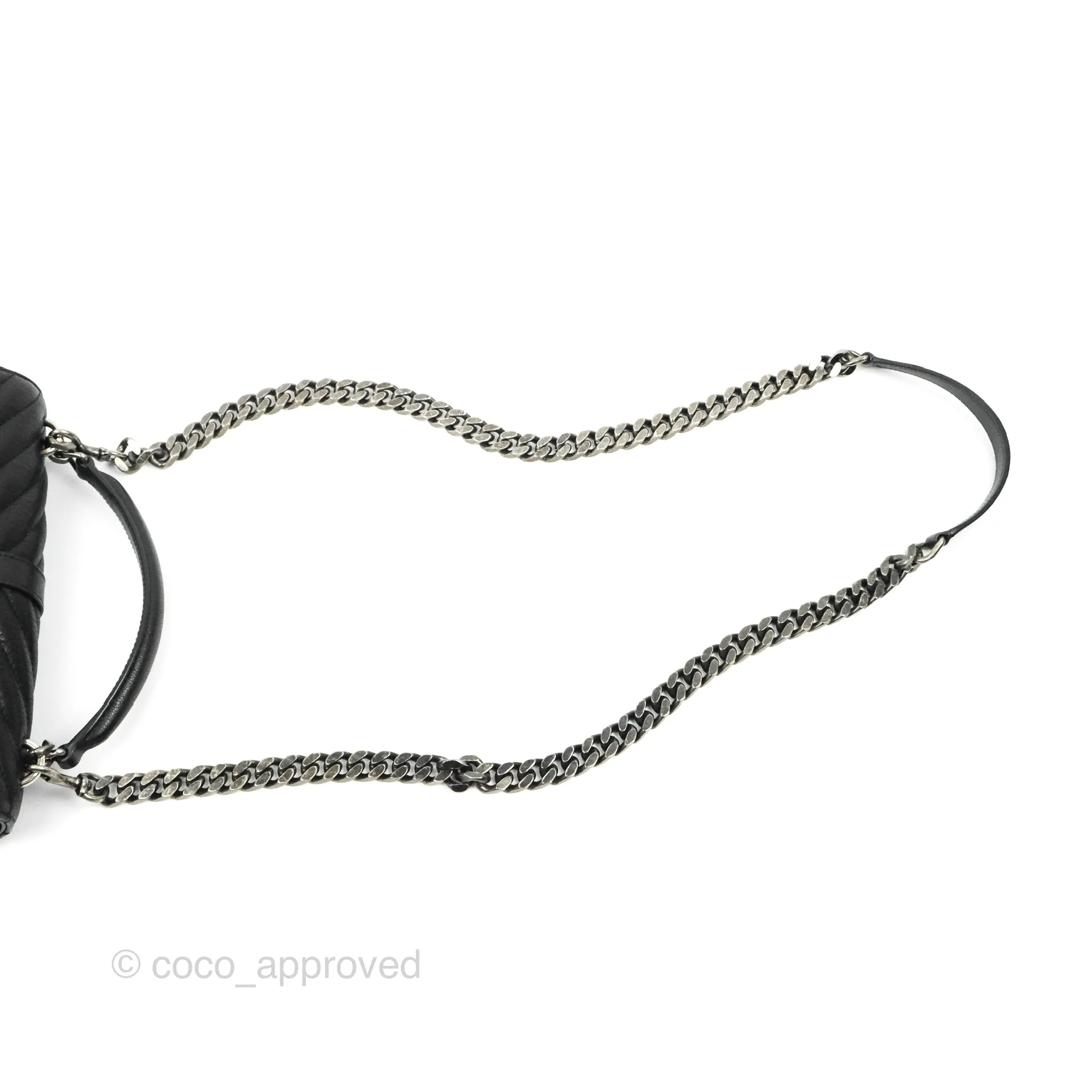 Saint Laurent Chevron Medium College Black Chain Bag Ruthenium Hardware
