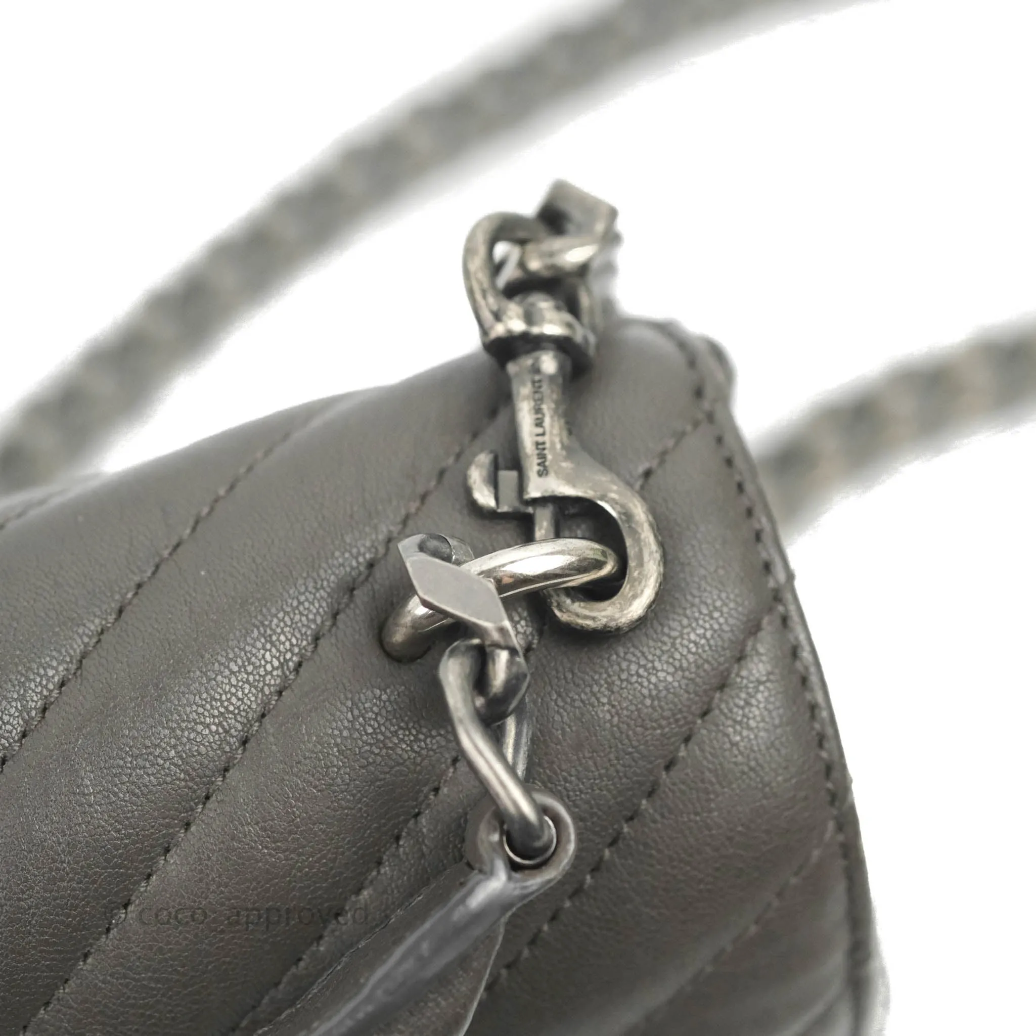 Saint Laurent Chevron Medium College Grey Chain Bag Ruthenium Hardware