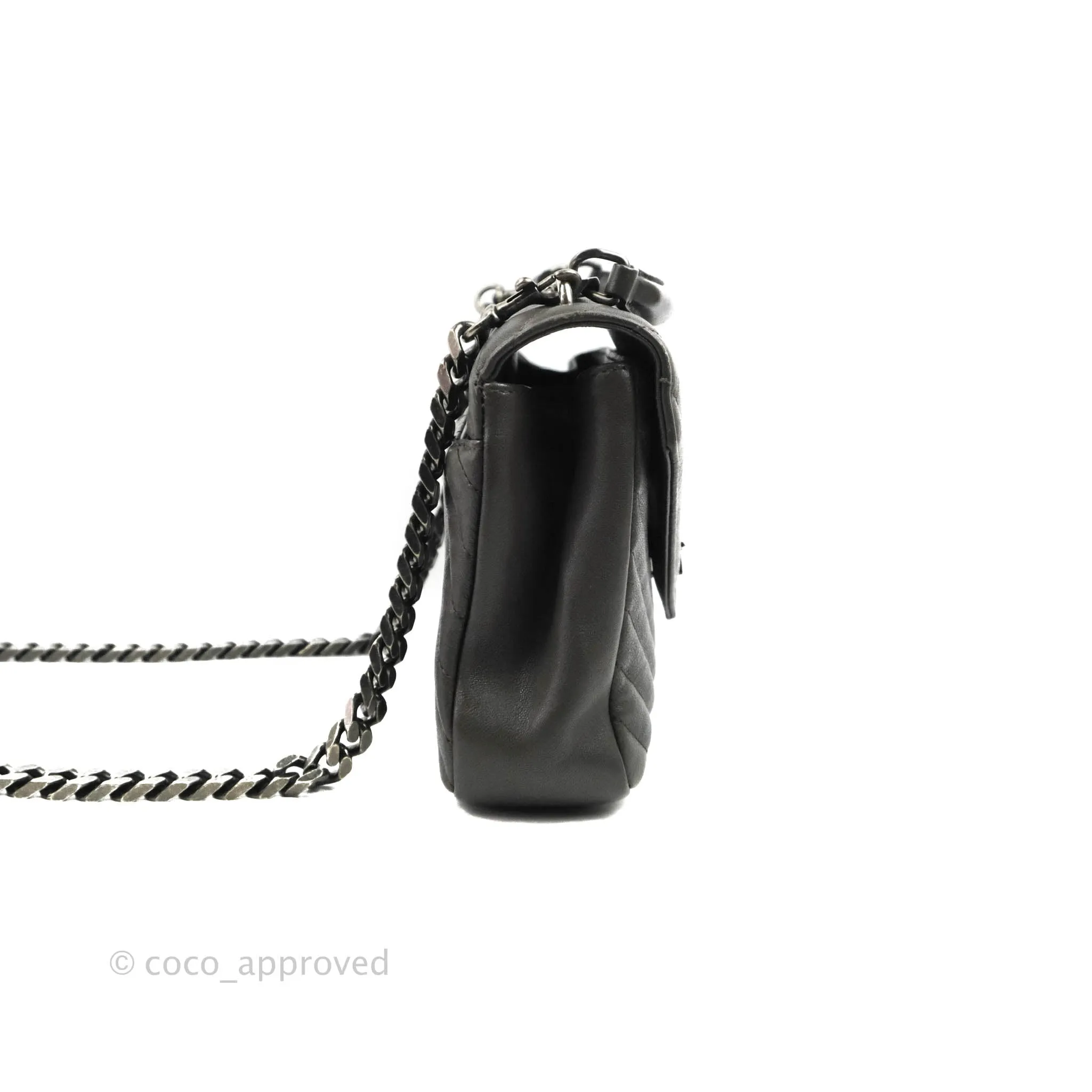 Saint Laurent Chevron Medium College Grey Chain Bag Ruthenium Hardware