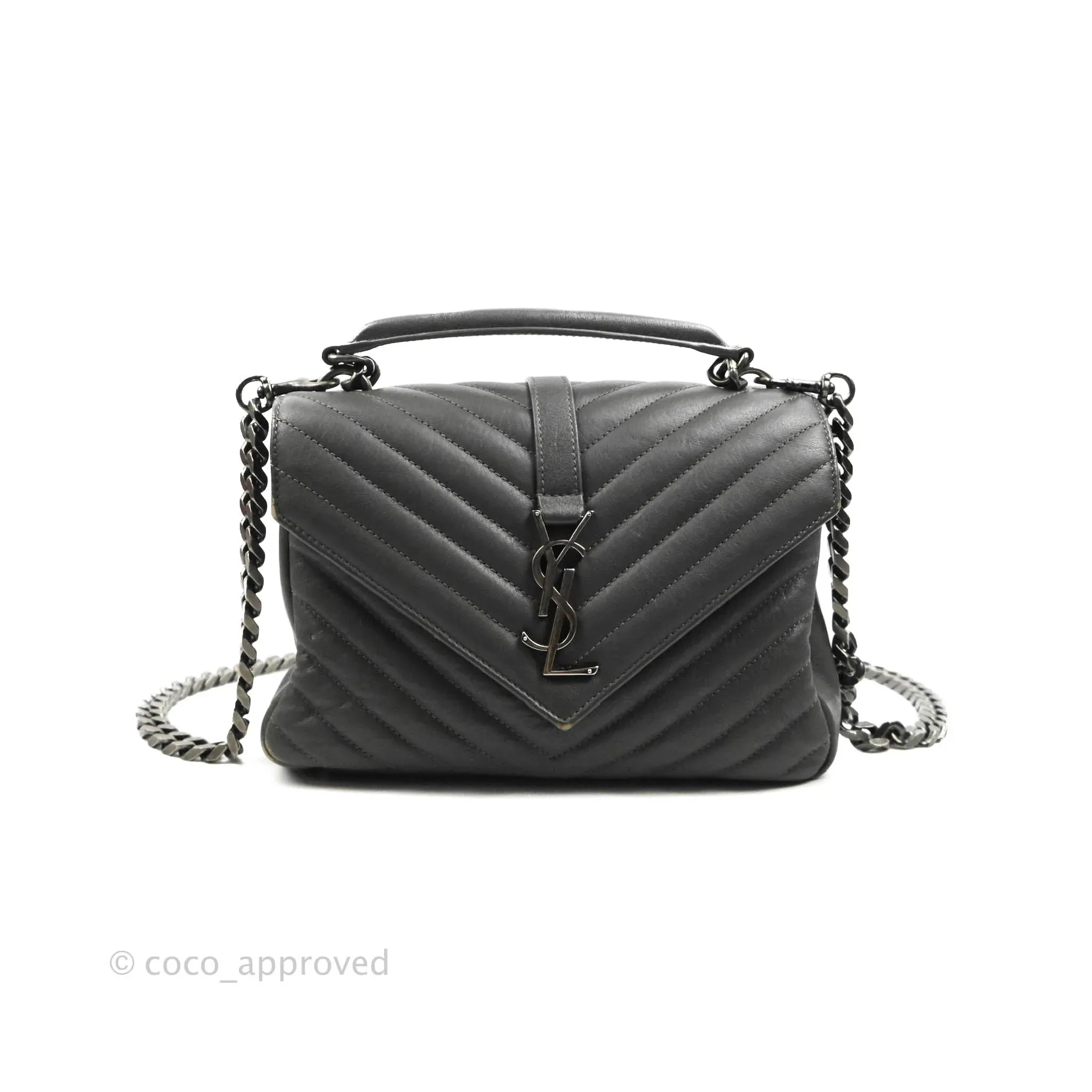 Saint Laurent Chevron Medium College Grey Chain Bag Ruthenium Hardware