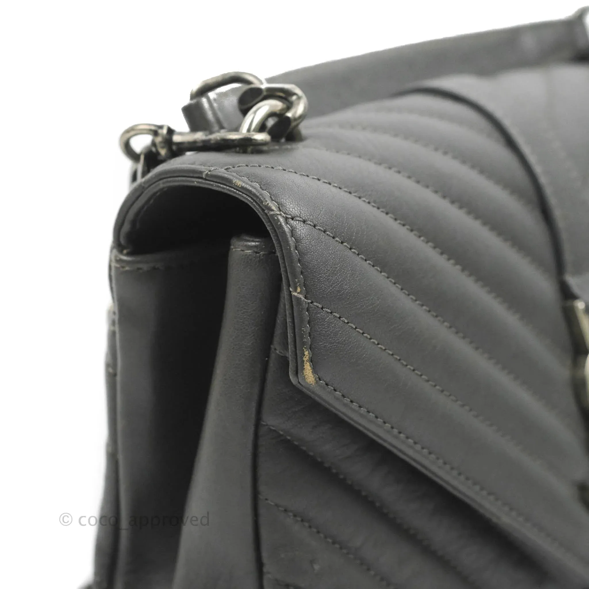 Saint Laurent Chevron Medium College Grey Chain Bag Ruthenium Hardware