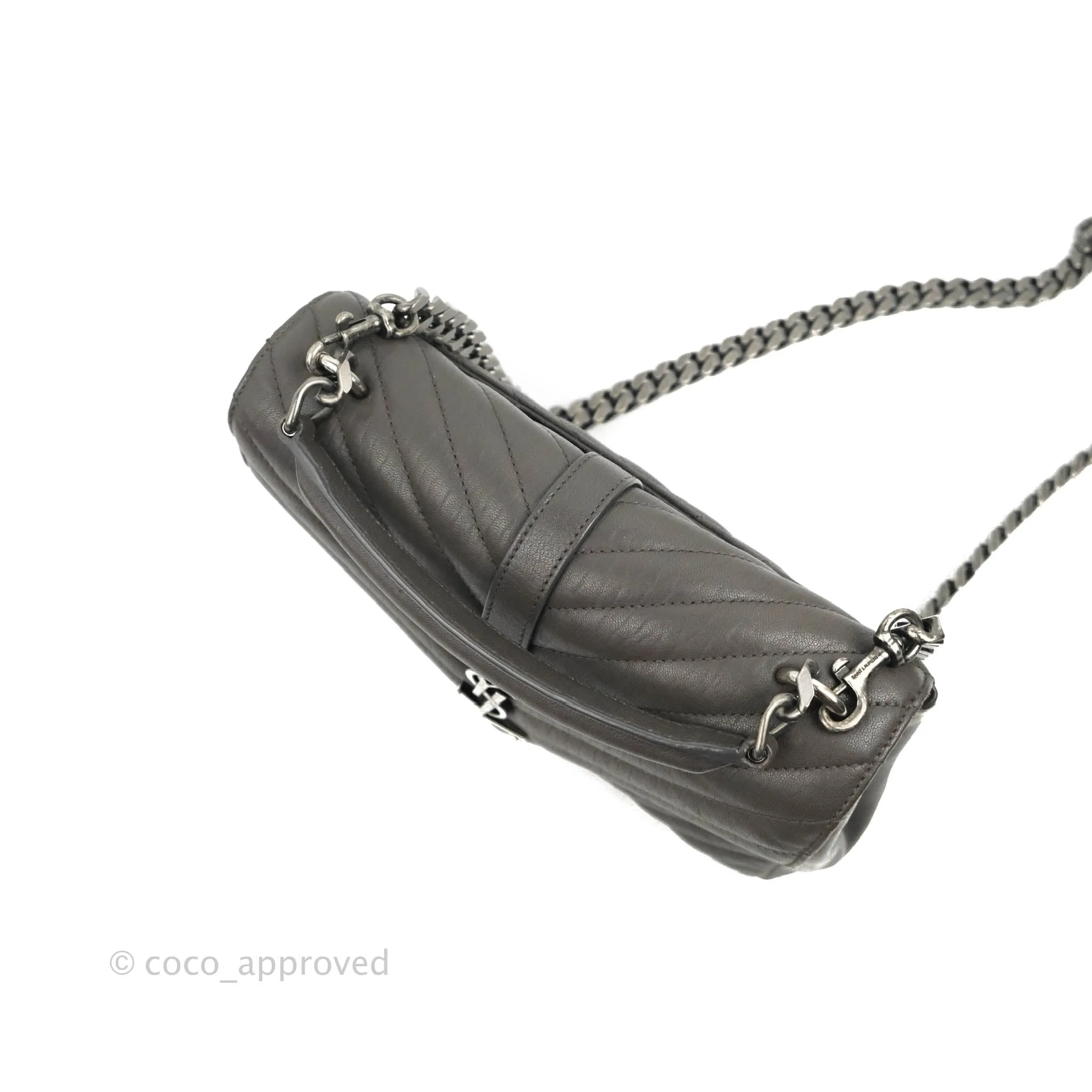 Saint Laurent Chevron Medium College Grey Chain Bag Ruthenium Hardware