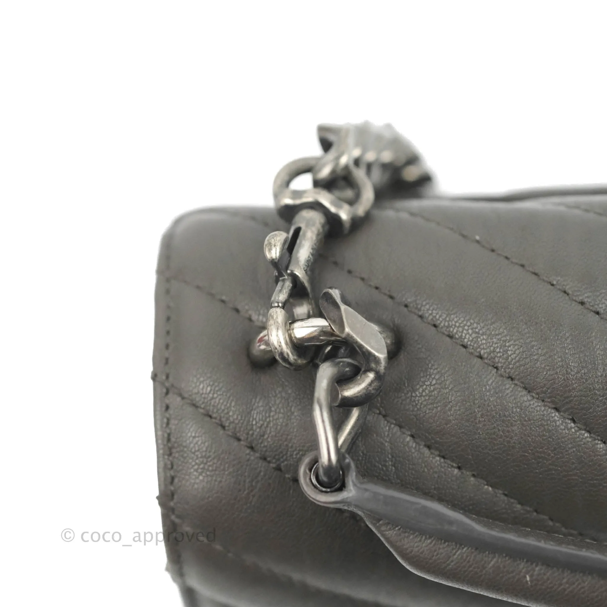 Saint Laurent Chevron Medium College Grey Chain Bag Ruthenium Hardware