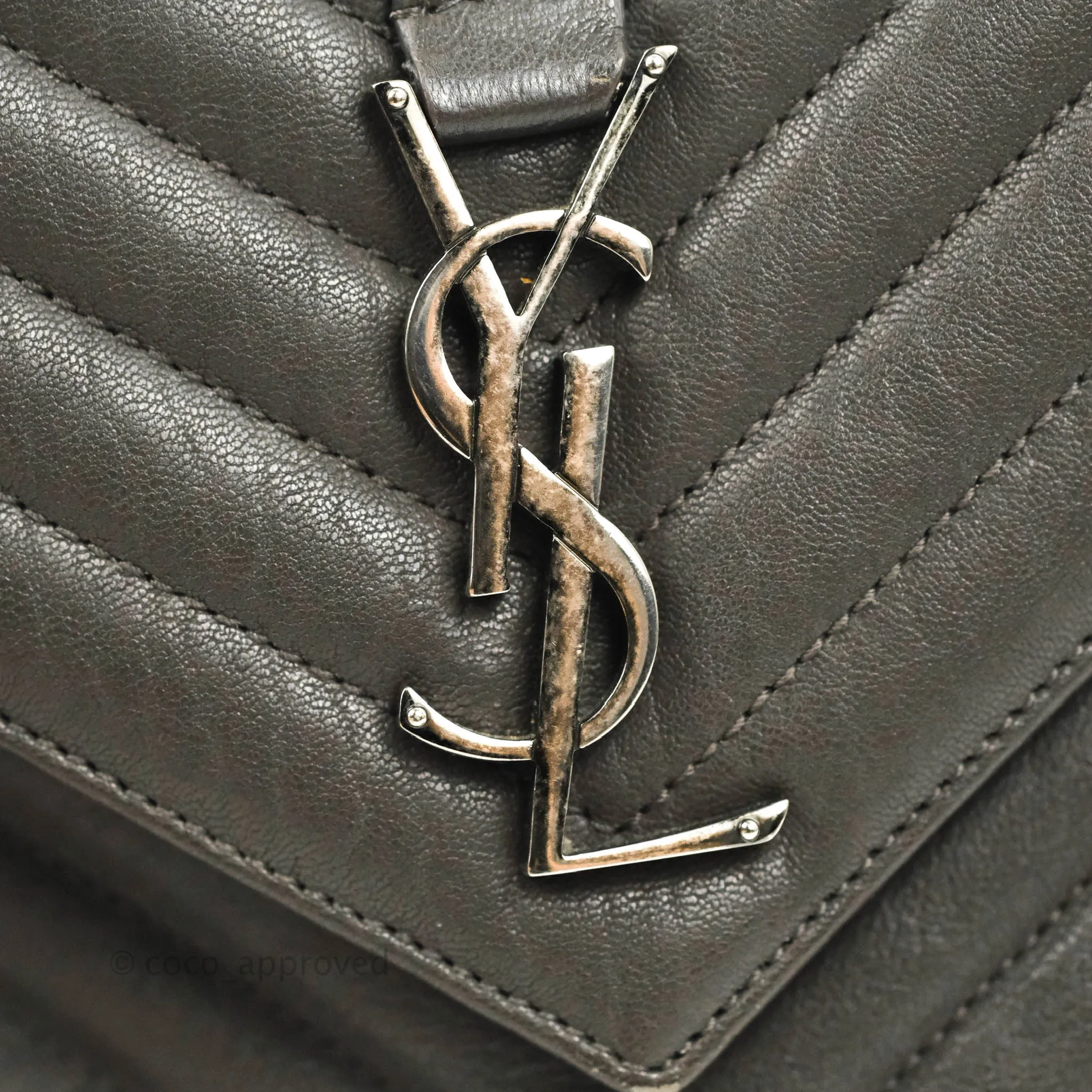 Saint Laurent Chevron Medium College Grey Chain Bag Ruthenium Hardware