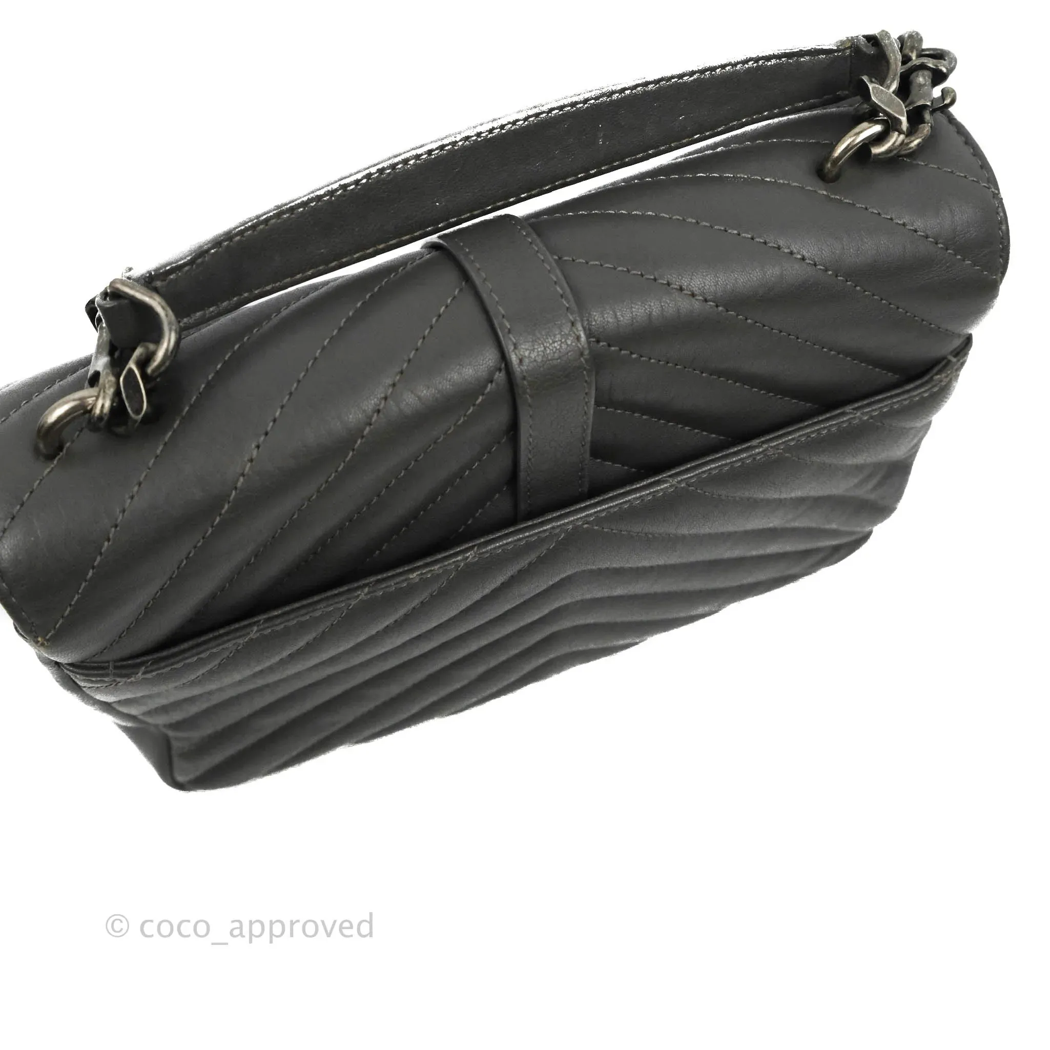 Saint Laurent Chevron Medium College Grey Chain Bag Ruthenium Hardware