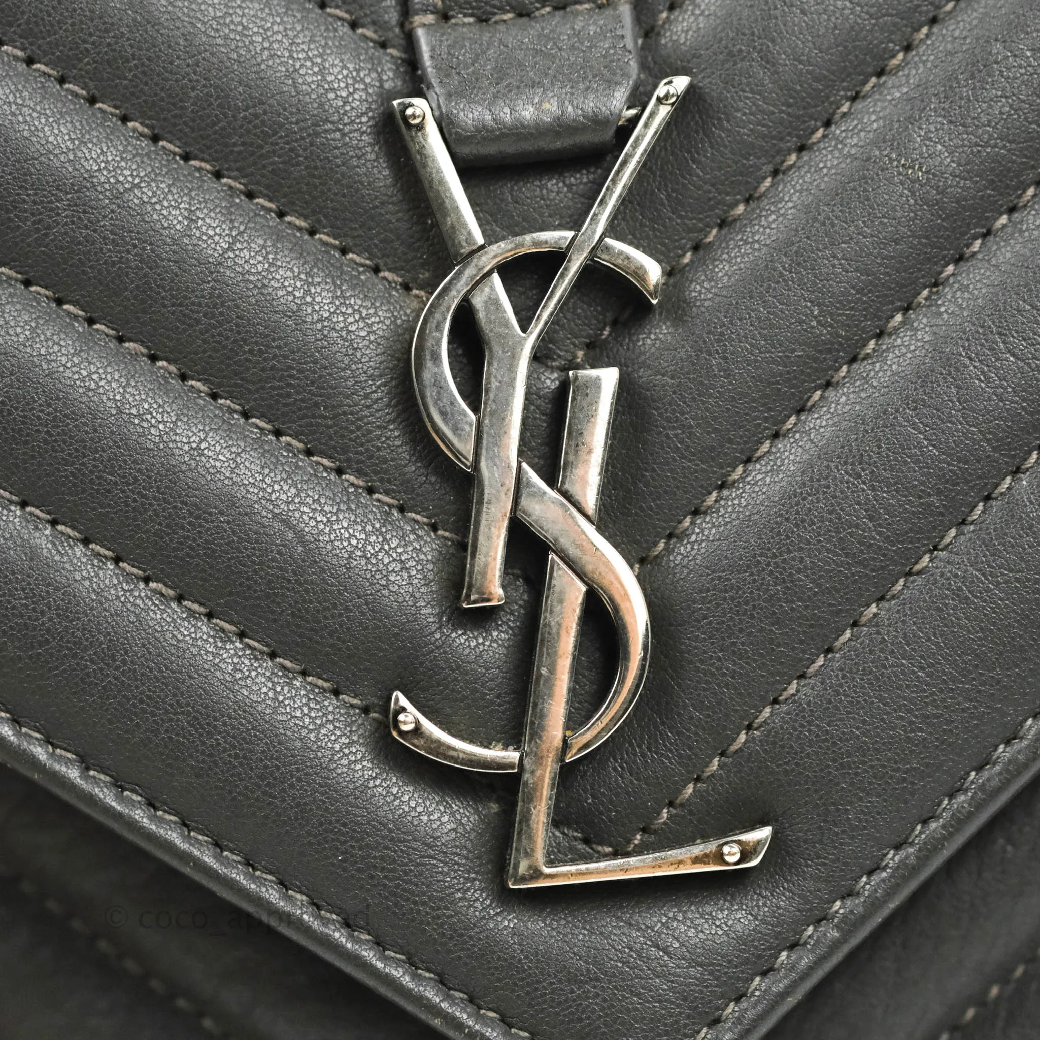 Saint Laurent Chevron Medium College Grey Chain Bag Ruthenium Hardware