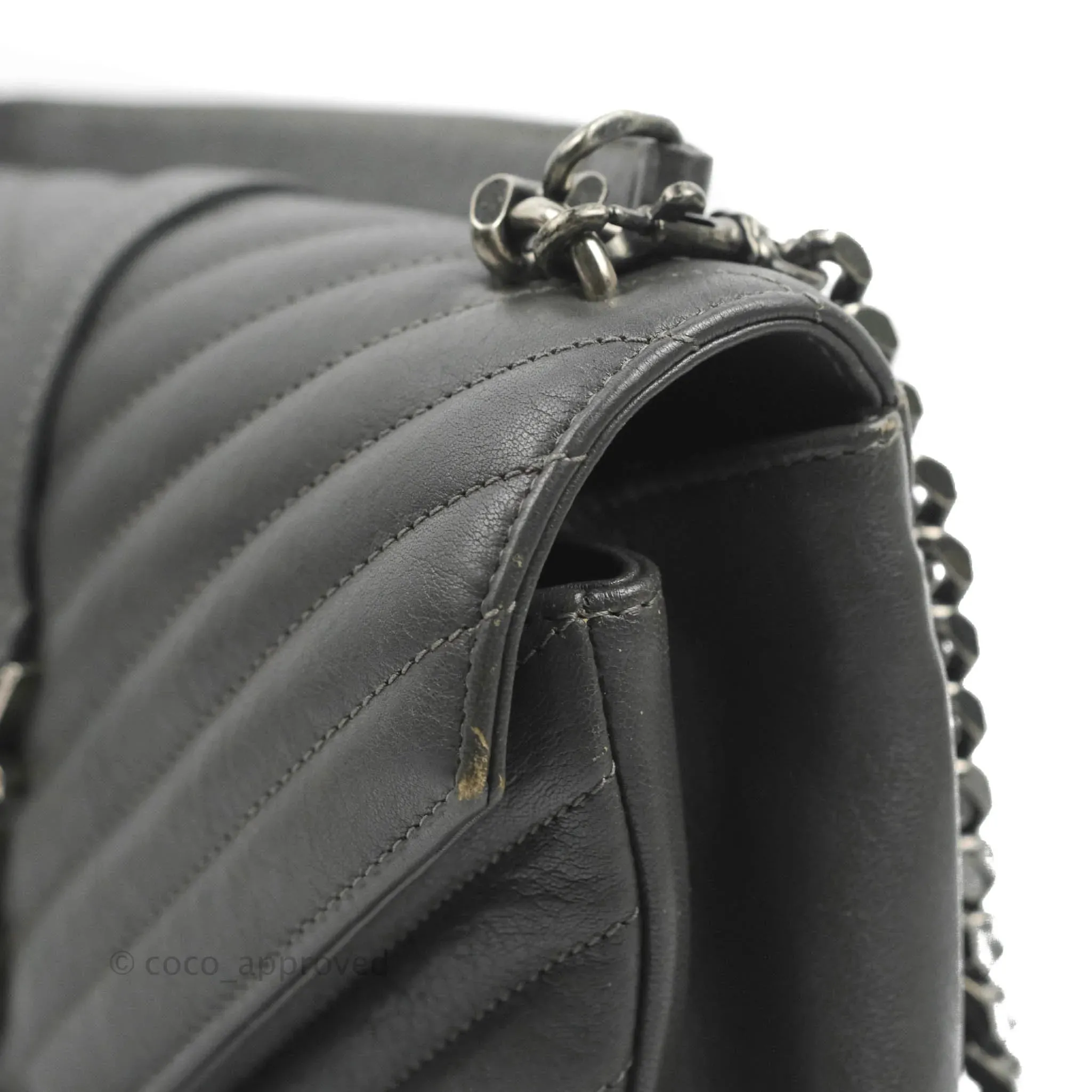 Saint Laurent Chevron Medium College Grey Chain Bag Ruthenium Hardware