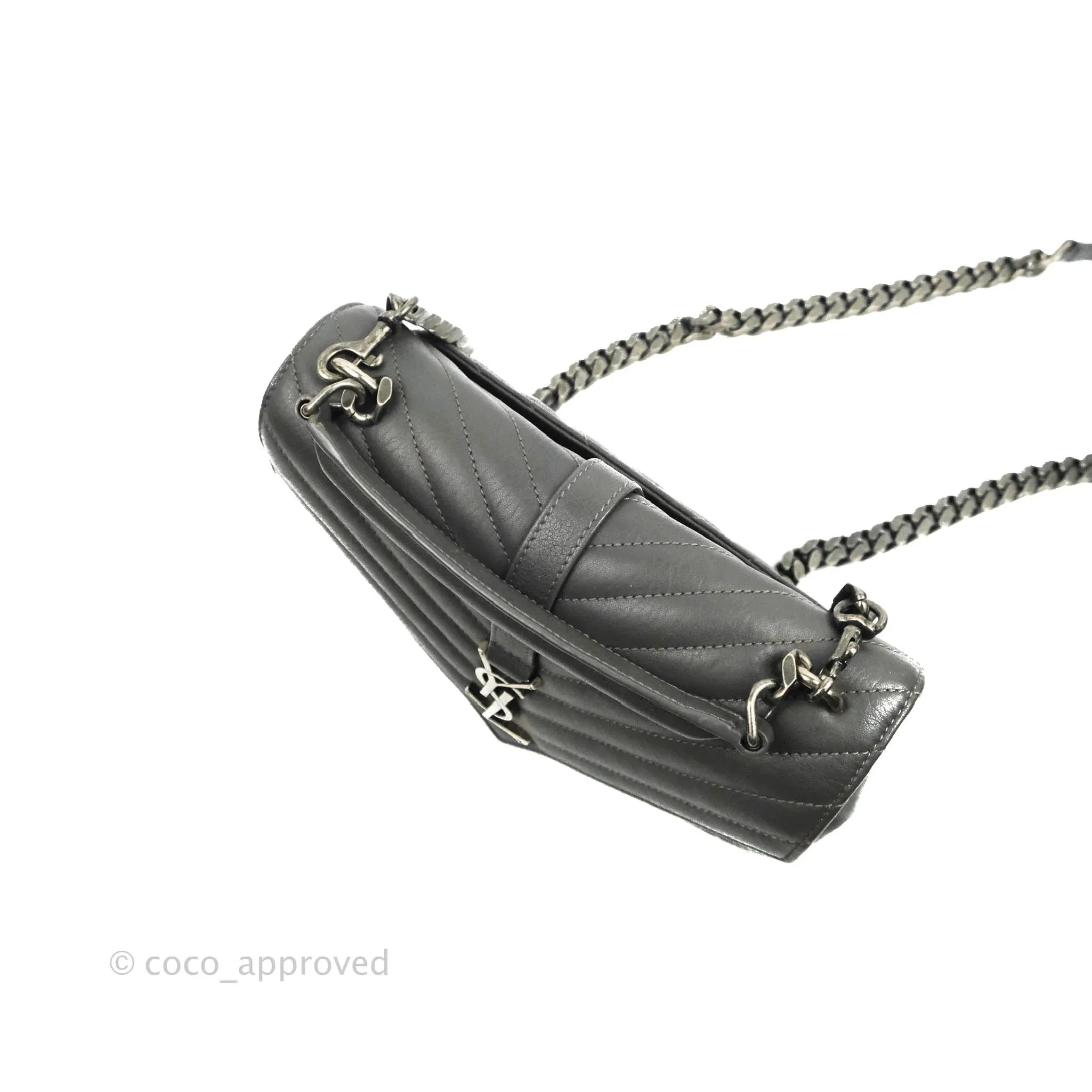 Saint Laurent Chevron Medium College Grey Chain Bag Ruthenium Hardware