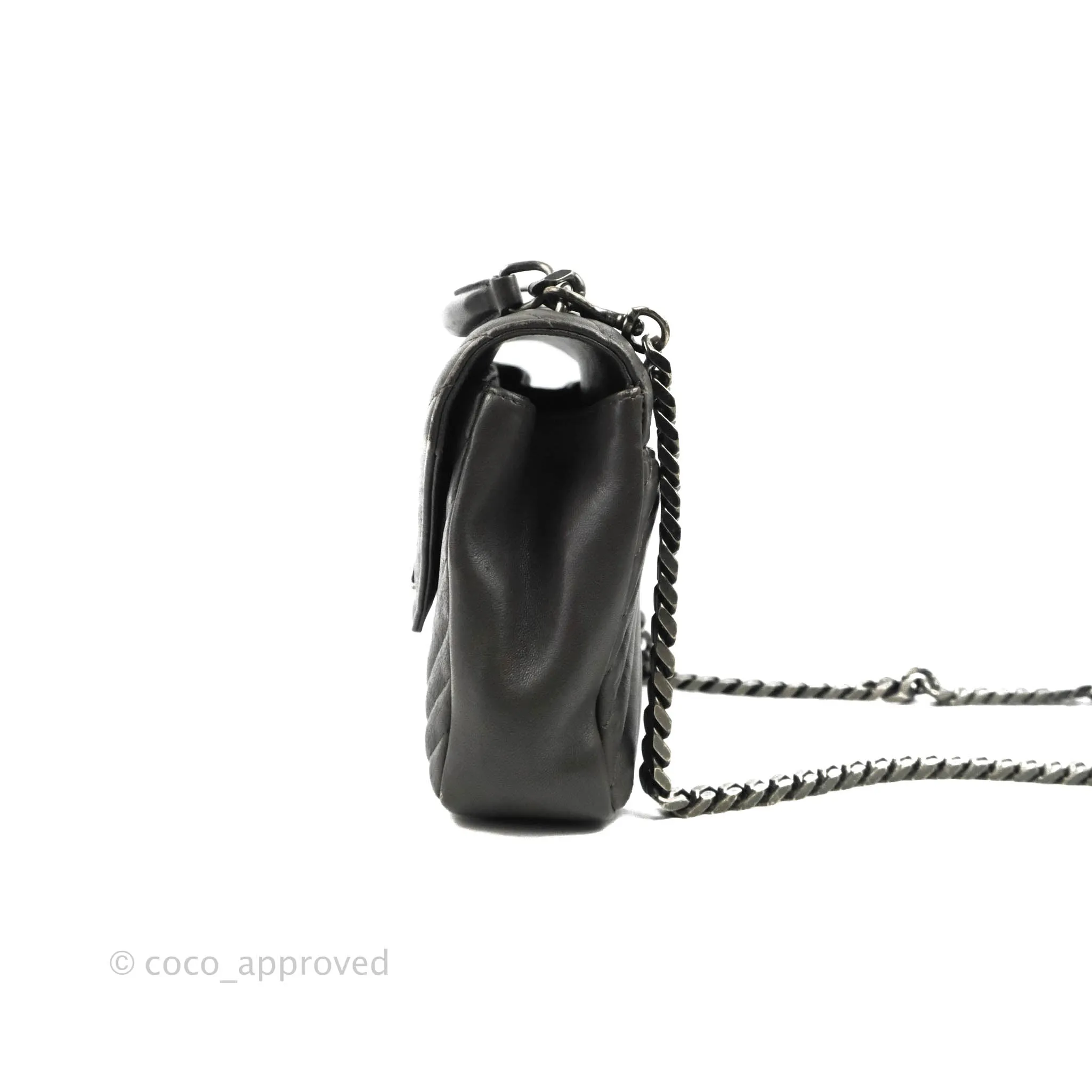 Saint Laurent Chevron Medium College Grey Chain Bag Ruthenium Hardware