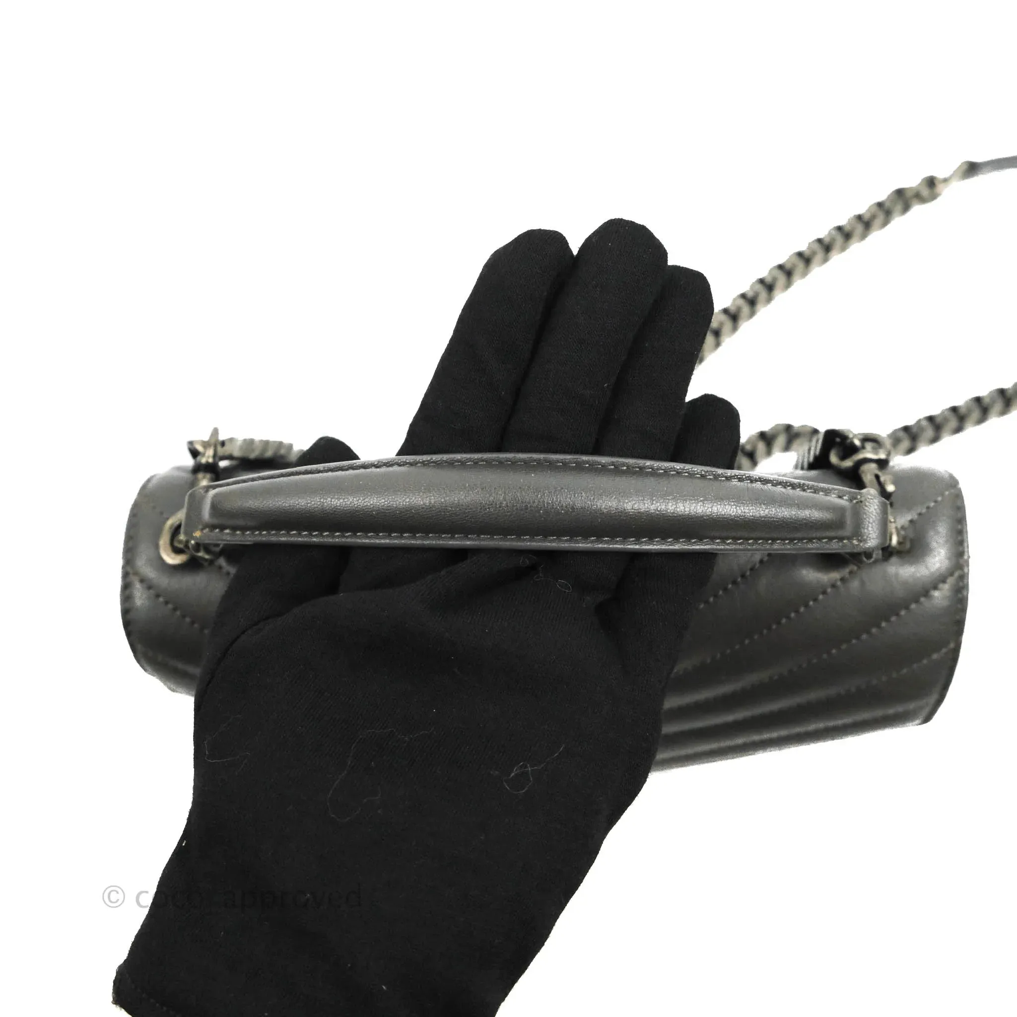 Saint Laurent Chevron Medium College Grey Chain Bag Ruthenium Hardware